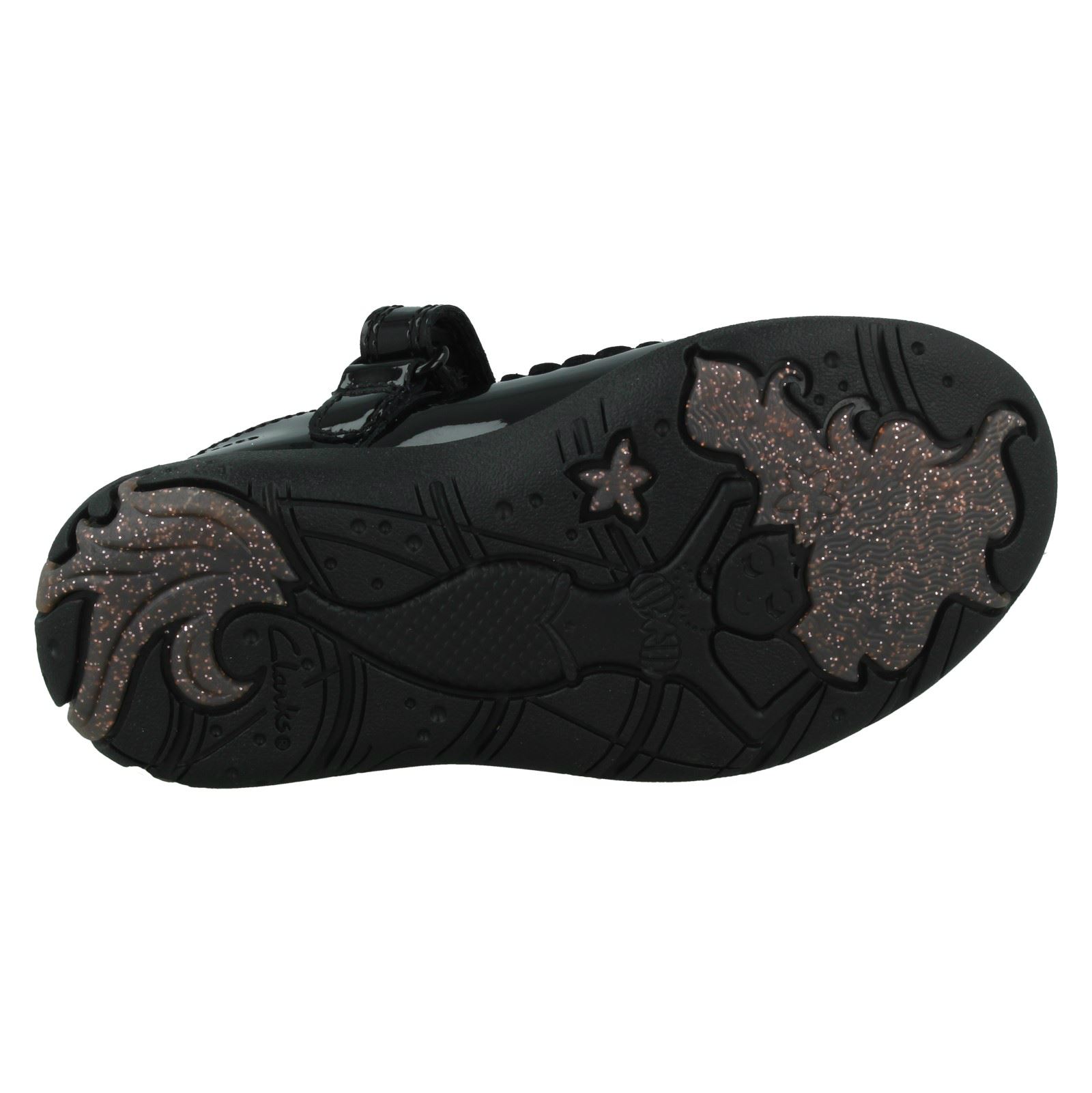 Clarks Mädchen-Schuhlose 'Sea Shimmer T' – Schwarz, Leder, Klettverschluss, Größe 27 EU