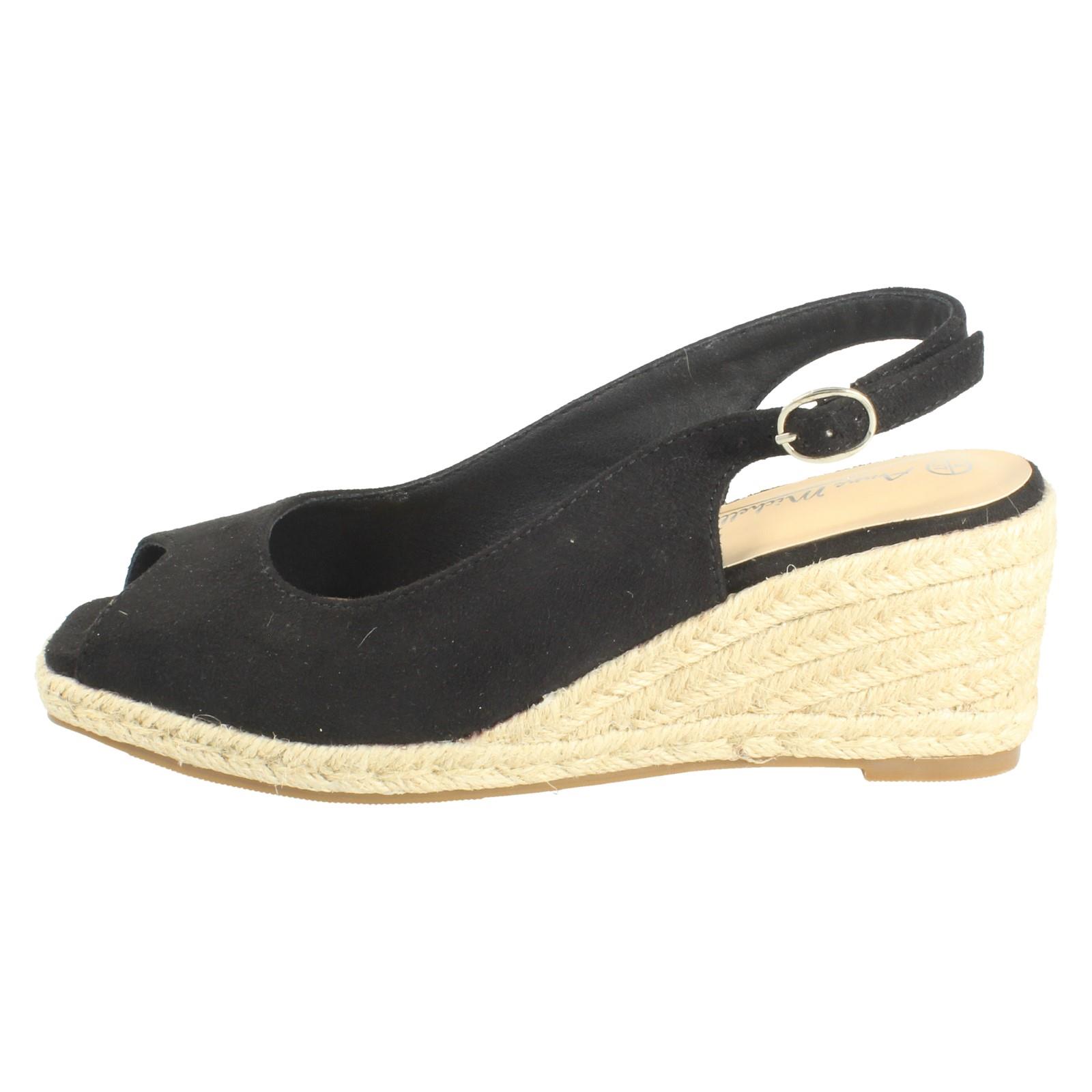 Ladies Anne Michelle Microfibre Wedge Heel Squared Toe Sandals 'F2R306' - Picture 3 of 28