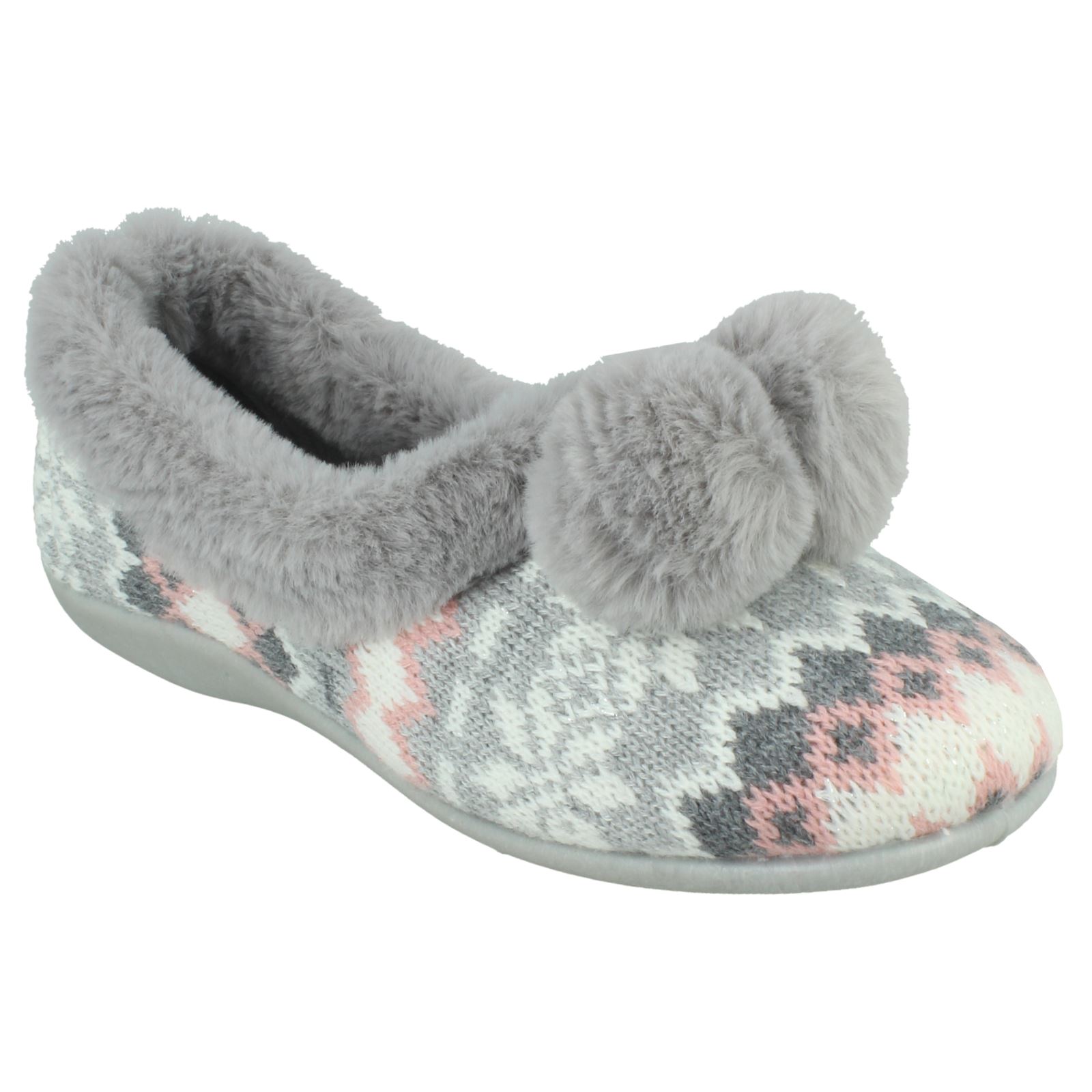 Pantuflas pompones de espuma viscoelástica para damas RoseBank estampado noruego detallado Grace - Imagen 8 de 10