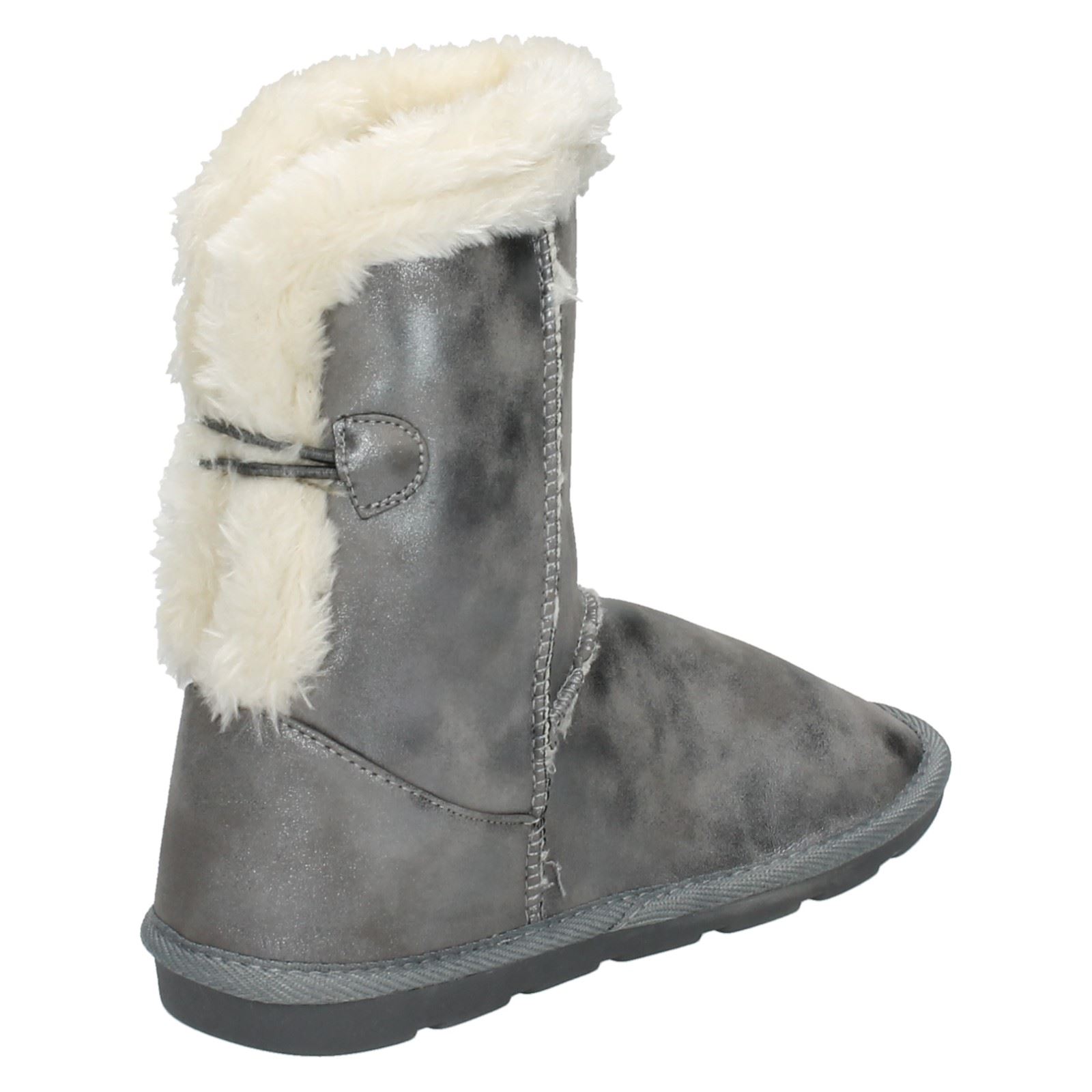 Girls Spot On Button Detail Faux Fur Lined Textile Winter Boots H4101