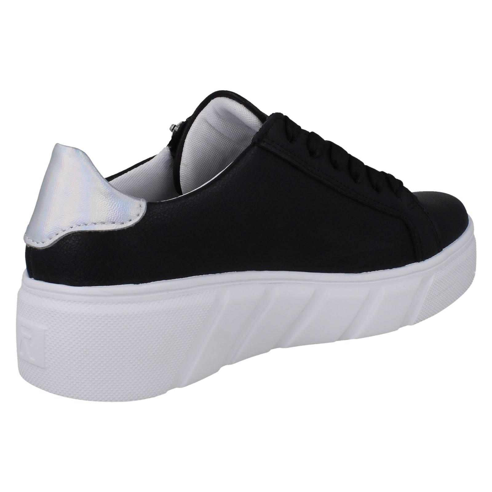 Zapatillas deportivas Rieker de cuero con cordones en cuña con detalle perforado para dama, W2605 - Imagen 6 de 10