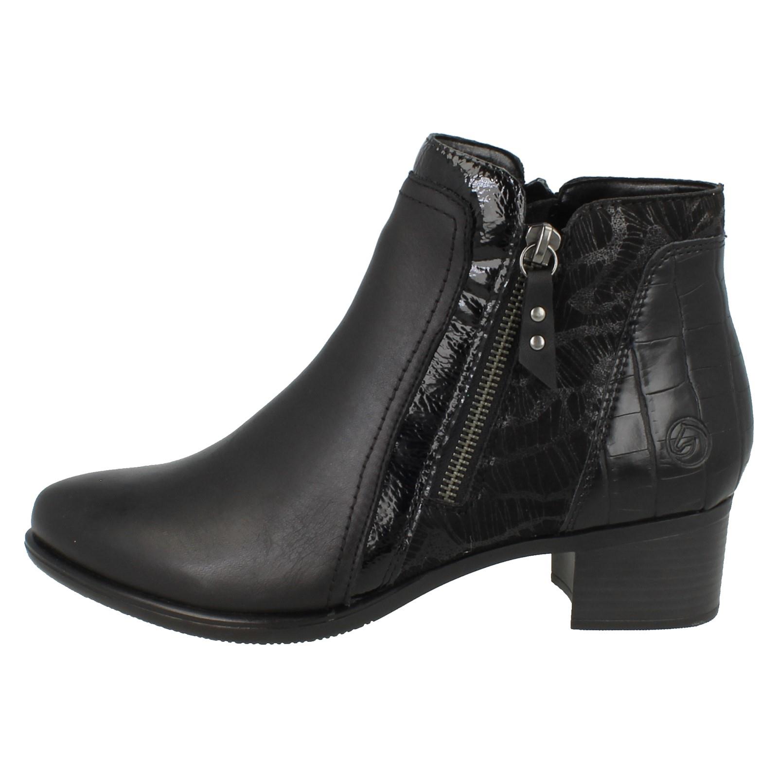 Damen Remonte Doppelverschluss Leder Absatz Block abnehmbare Sohle Stiefeletten - Bild 3 von 19