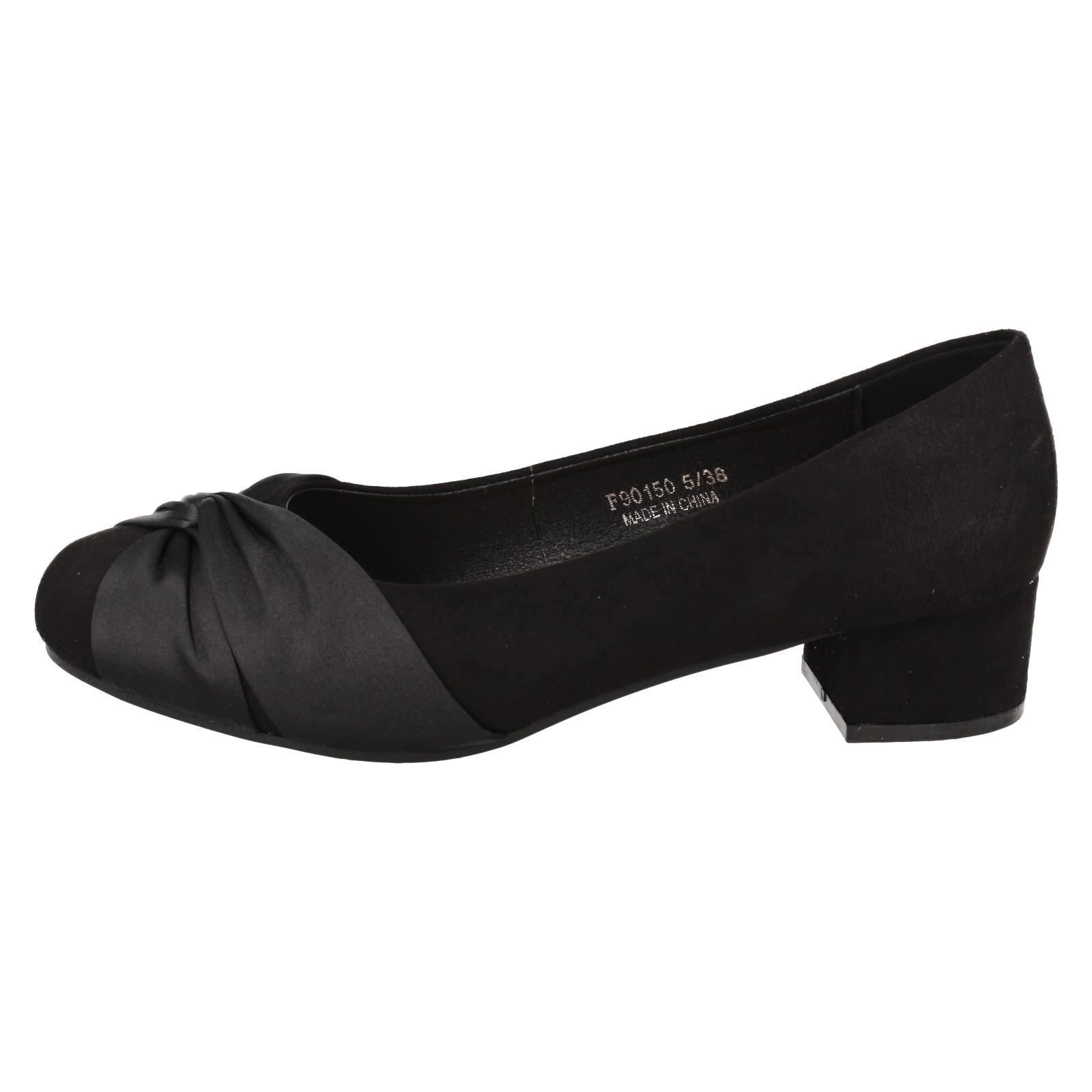 Ladies Spot On Block Heel Wide Fit Formal Satin Bow Court Shoes F9R0150 - Picture 3 of 19
