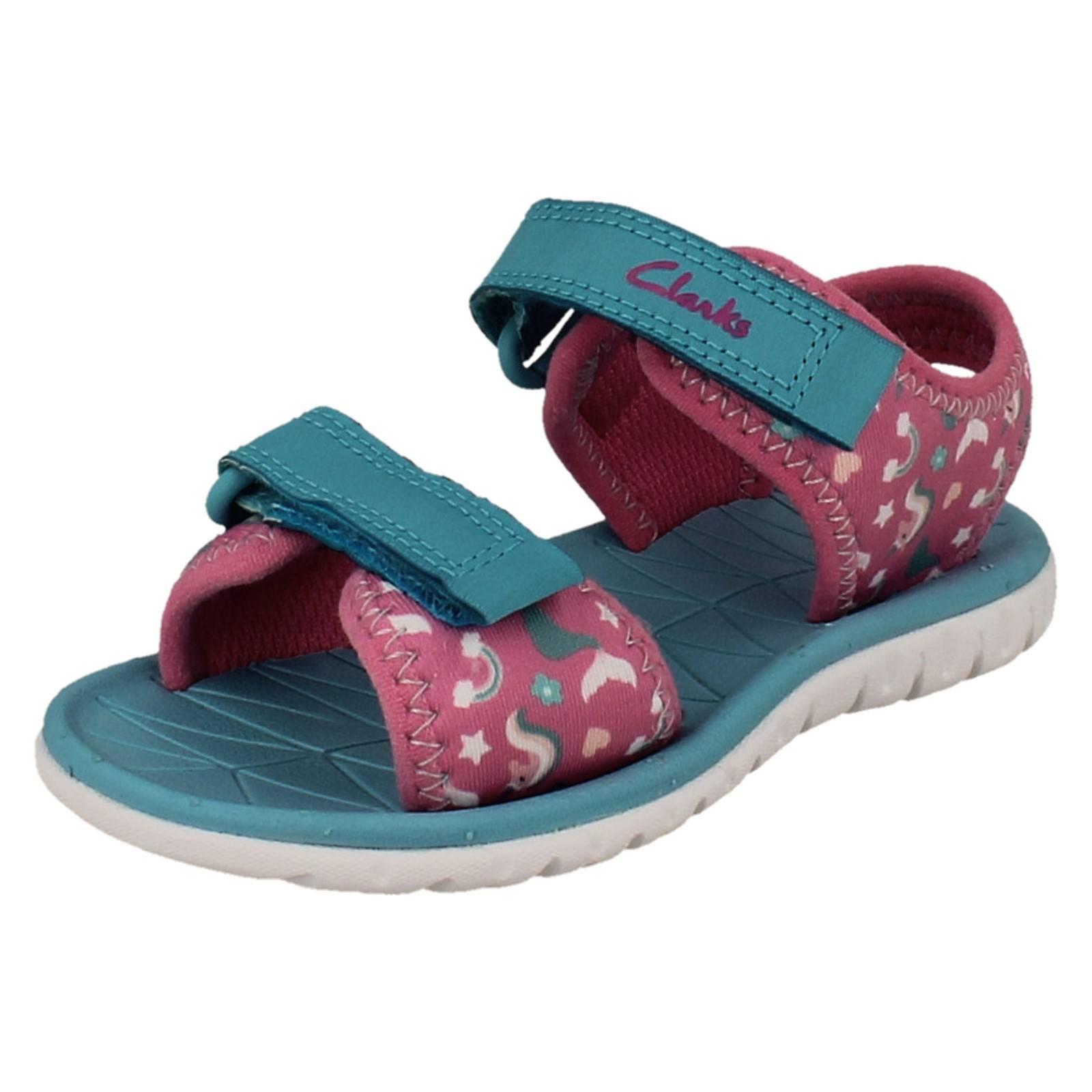 Kids Clarks Pattern Detailed Adjustable Sandals Surfing Tide T - Picture 11 of 37