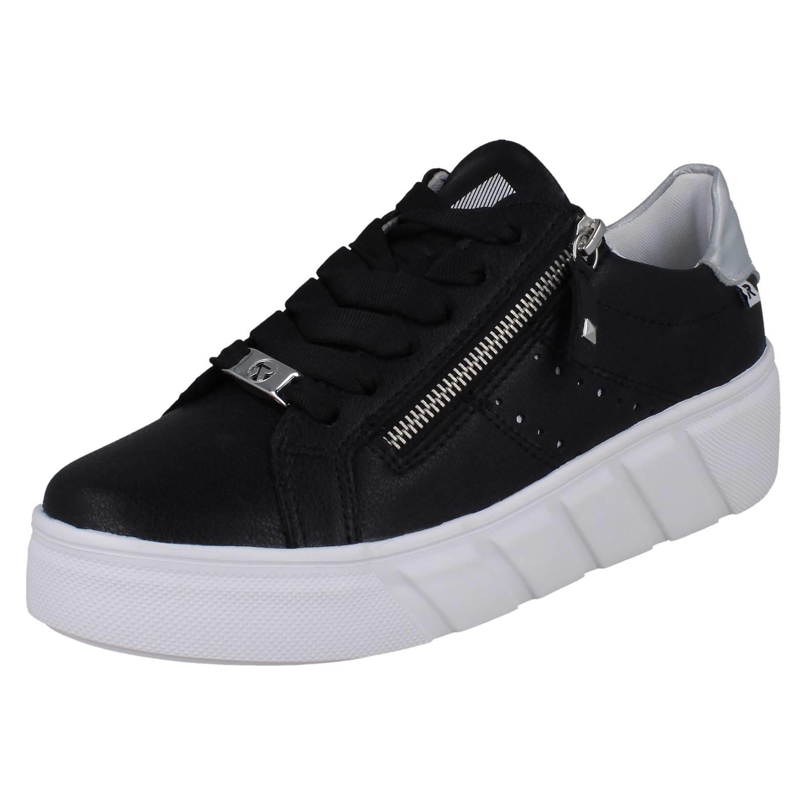 Zapatillas deportivas Rieker de cuero con cordones en cuña con detalle perforado para dama, W2605 - Imagen 2 de 10