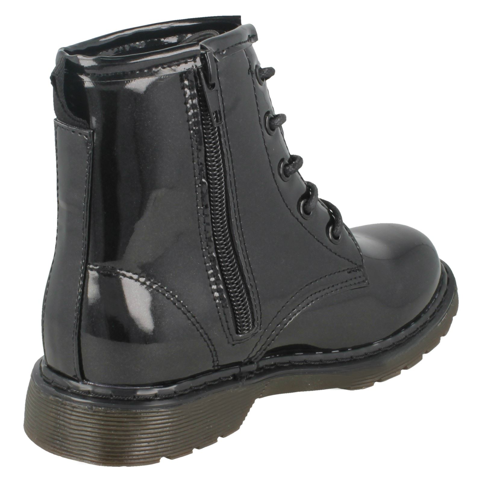 Girls Spot On Low Heel Lace Up Ankle Boots - Picture 6 of 19