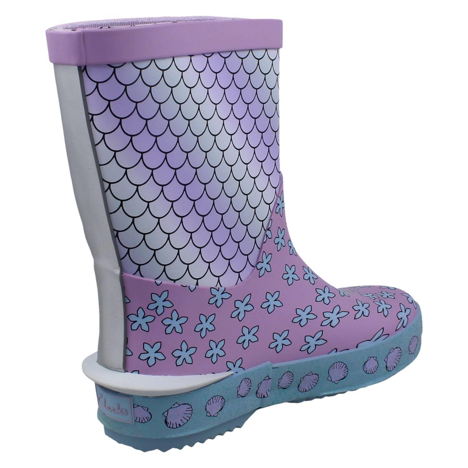 Childrens Clarks Waterproof Grippy Soled Pull On Wellington Boots Tarri Run - Picture 6 of 46