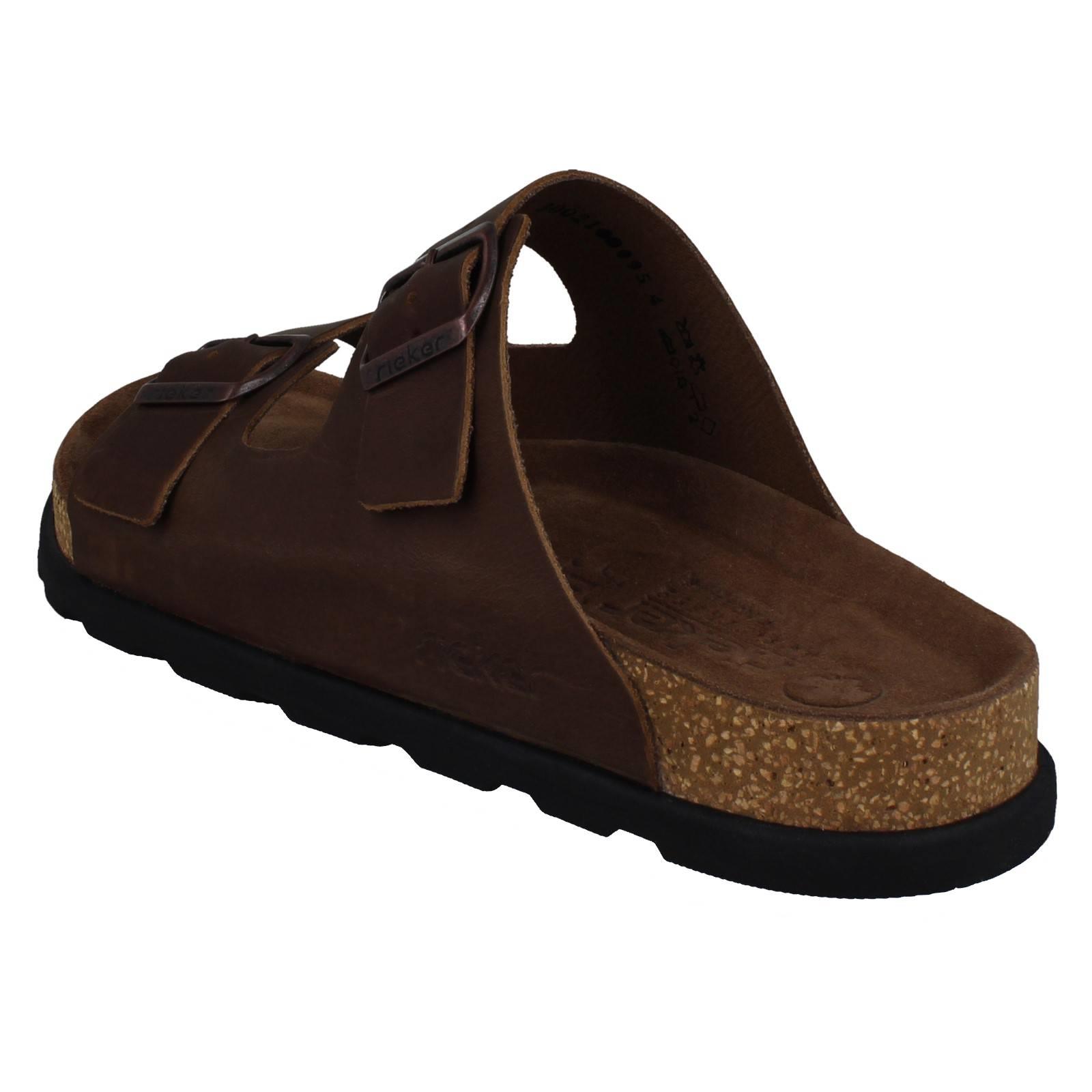 Uomo Rieker Slip On Pelle Doppia Fibbia Casual Sandali Estivi 21190 - Picture 4 of 10