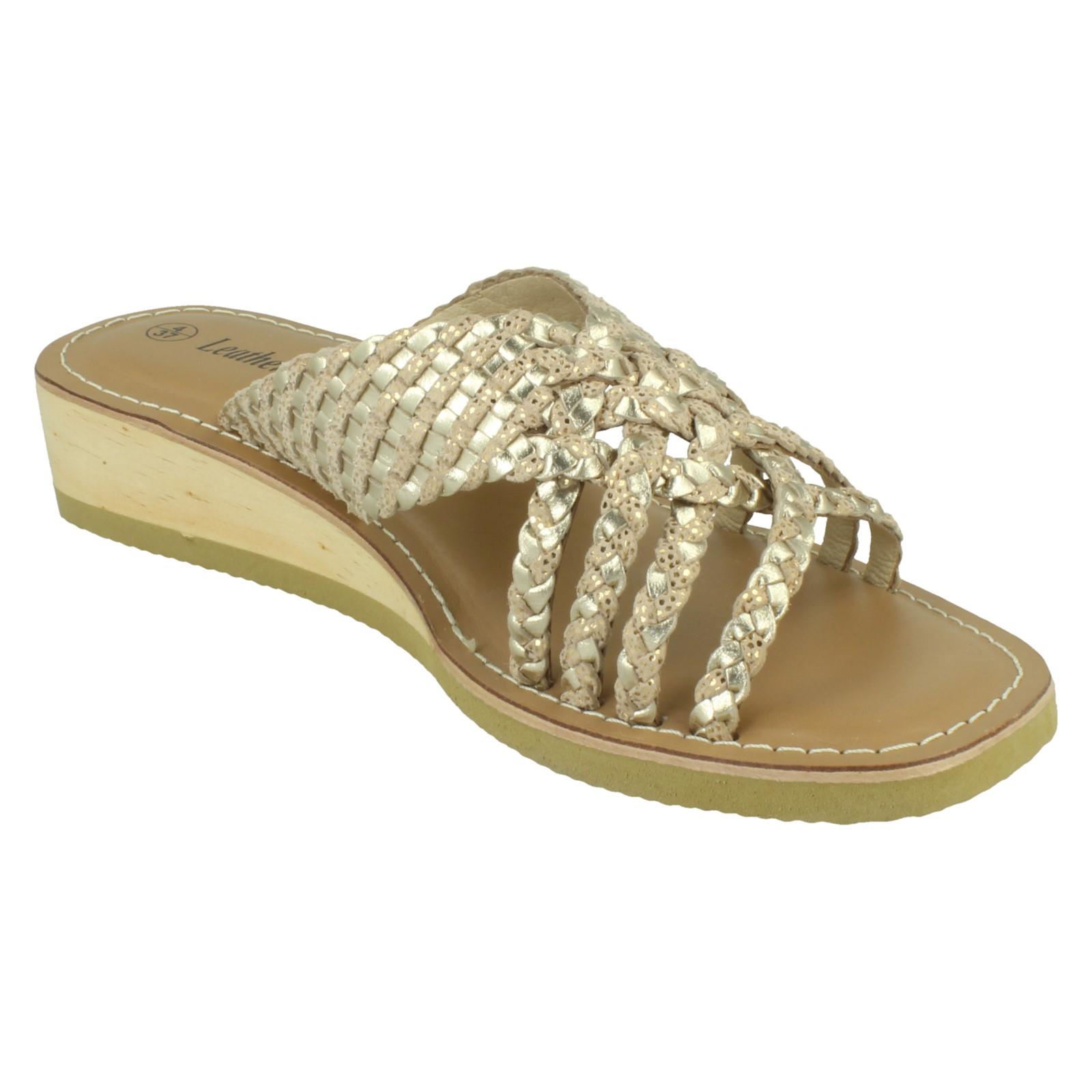 Ladies Leather Collection Low Wedge Platform Sandals F00424 - Picture 8 of 19