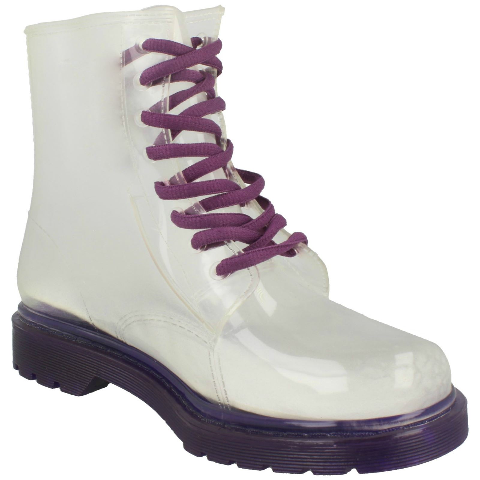 Girls Spot On Lace Up Jelly Look Wellington Boot - Picture 35 of 46