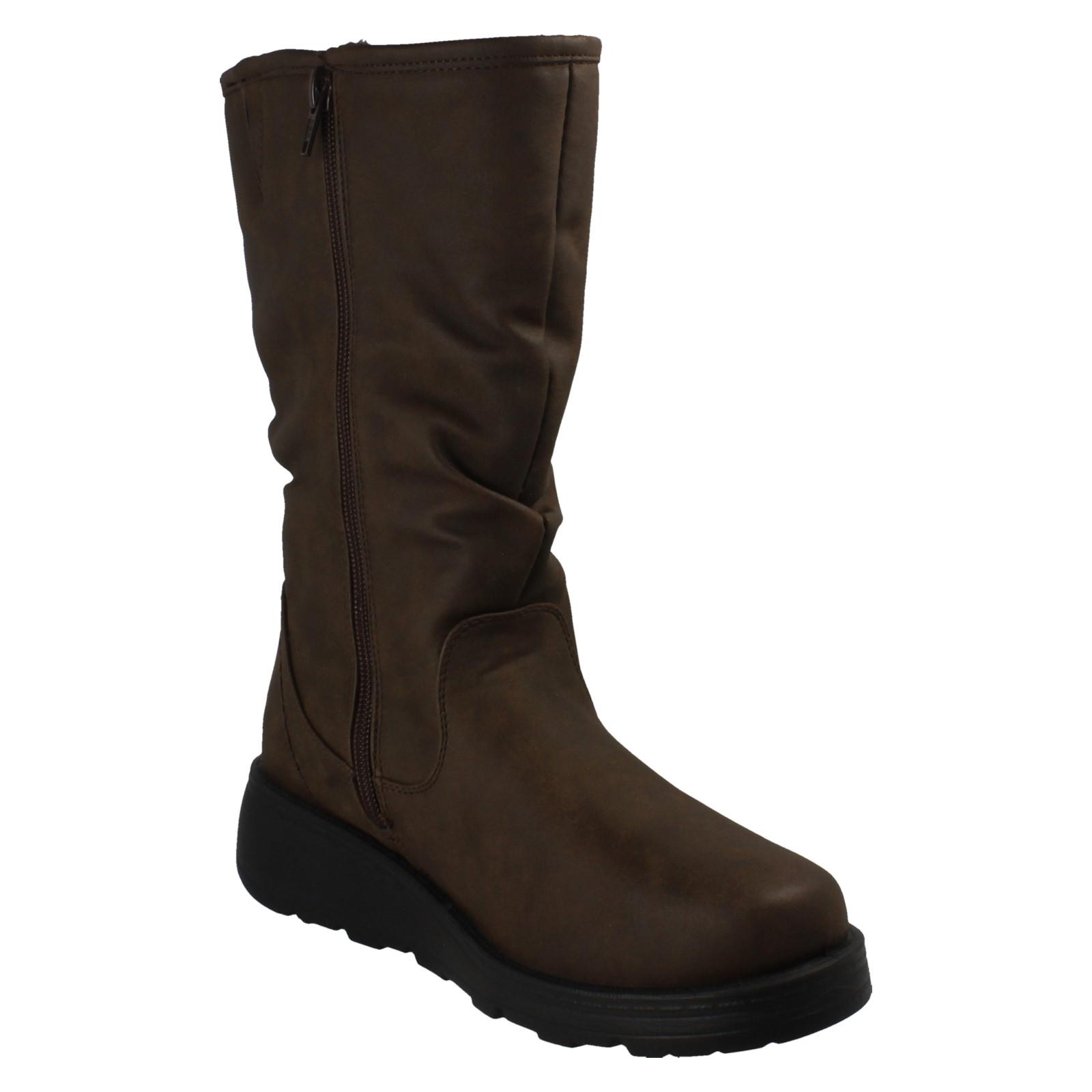 Ladies Spot On Fur Lined Zip Up Wide Fit Wedge Heel Mid Calf Boots F4466 - Picture 17 of 19