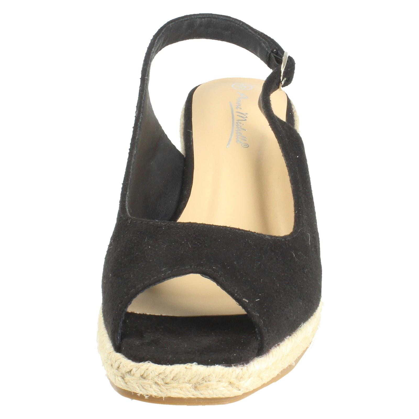 Ladies Anne Michelle Microfibre Wedge Heel Squared Toe Sandals 'F2R306' - Picture 9 of 28