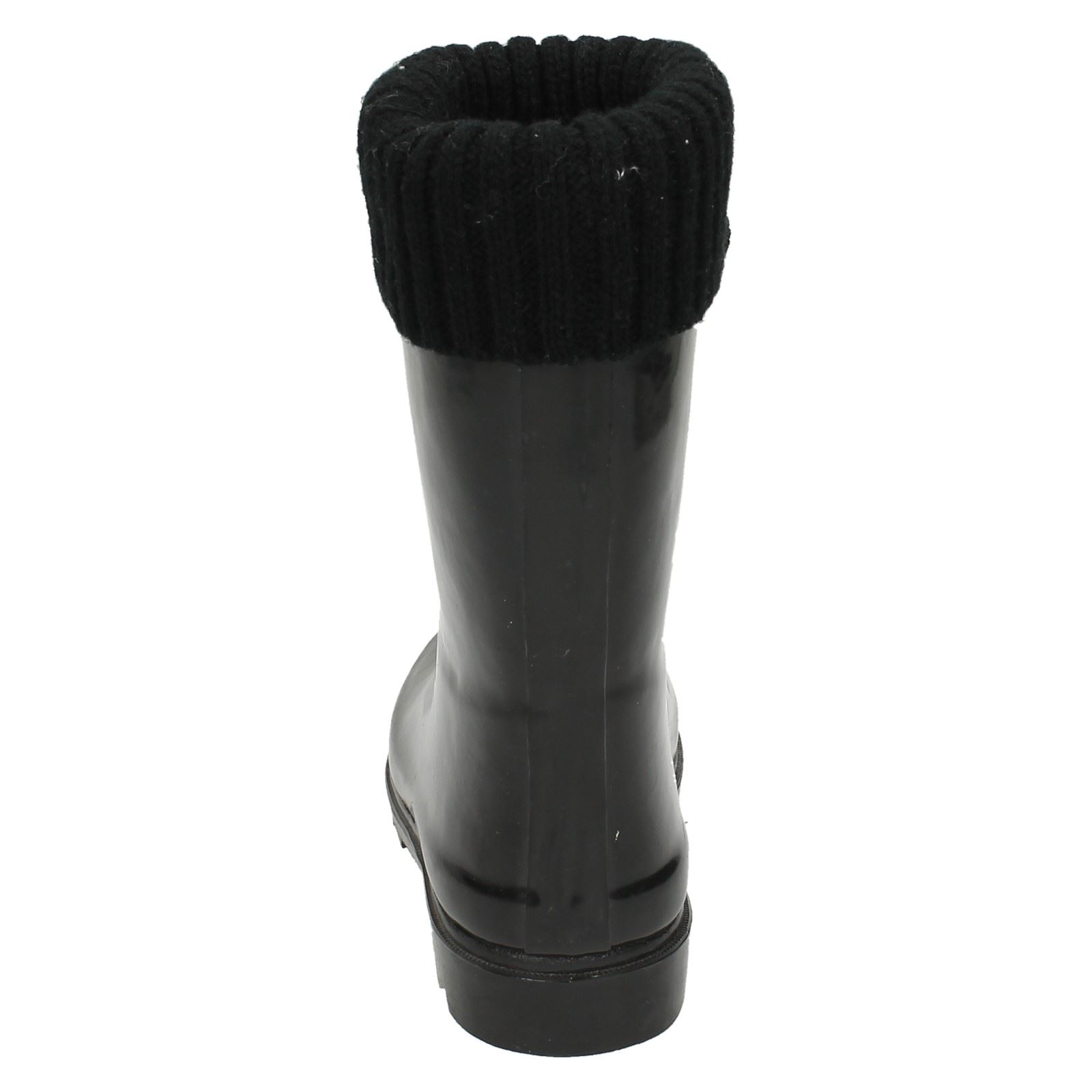 Girls Spot On Stylish Knitted Collar Wellington Boots X1R172 - Picture 4 of 28