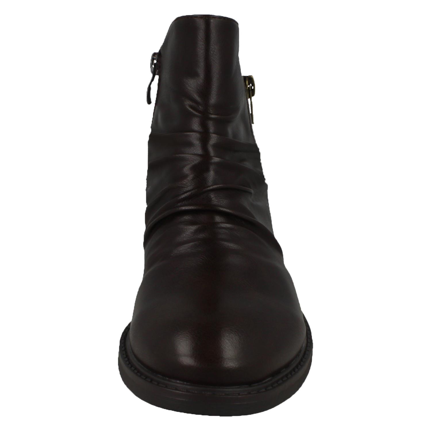 Ladies Spot On Low Heel Rouched Ankle Boot F51031 - Picture 18 of 19
