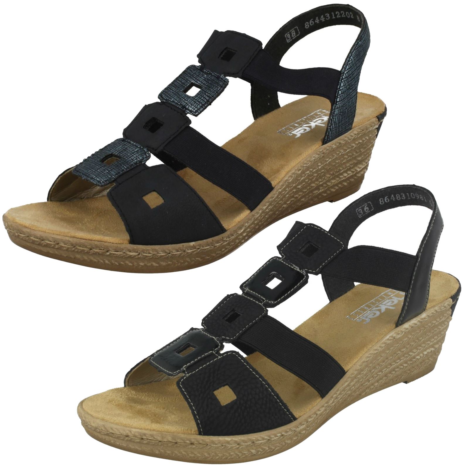 Ladies Rieker Open Toe Wedge Heeled Slip On Synthetic Sandals 62488 | eBay