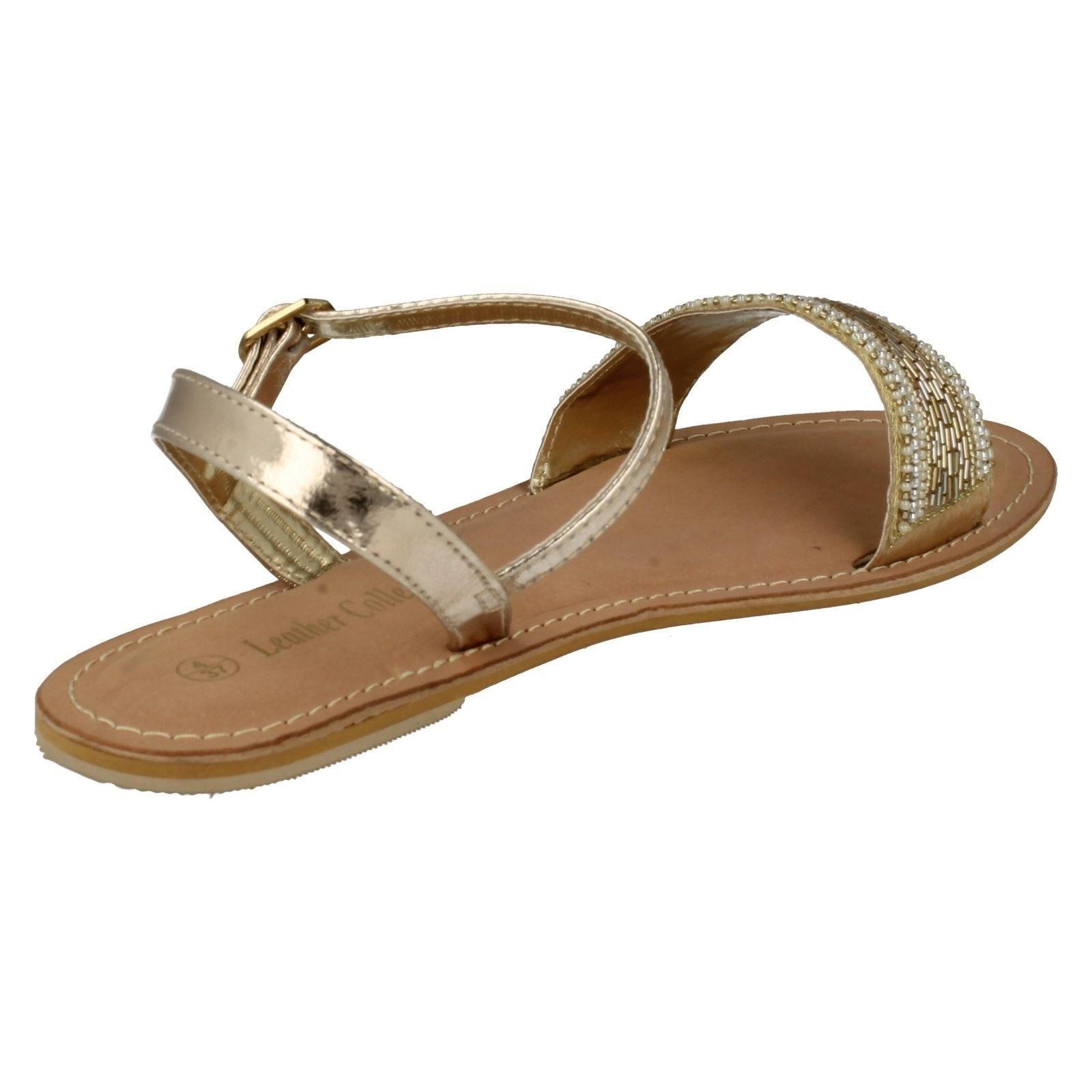 Ladies Spot On Leather Collection Beaded Sandals *F0R896* - Picture 9 of 19