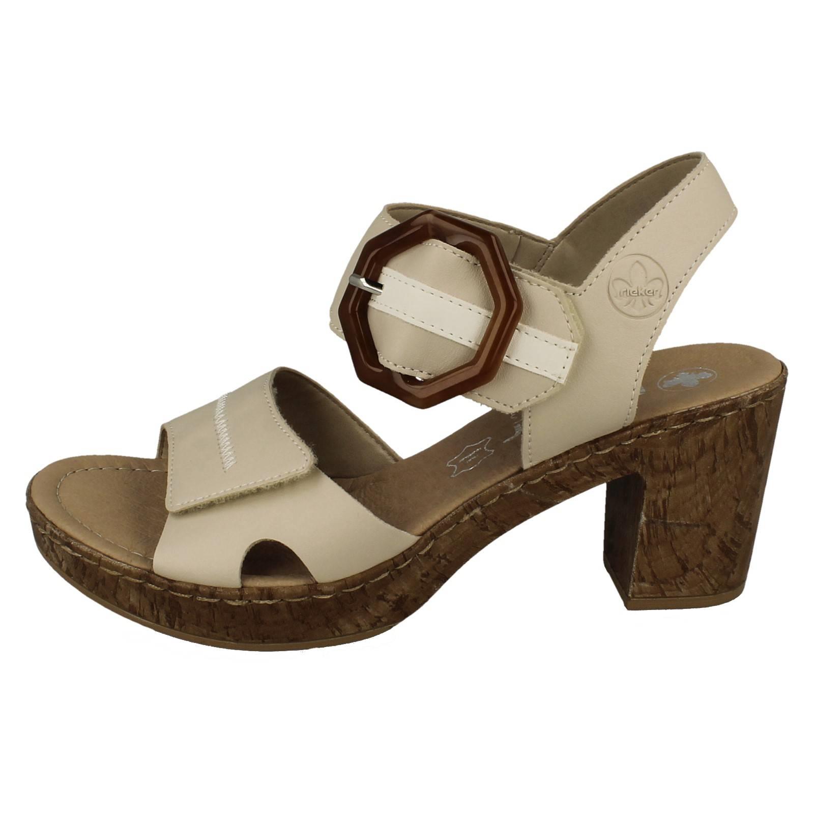 Ladies Rieker Block Heeled Summer Sandal Strap Fastening With Faux Buckle, 66876 - Picture 3 of 19