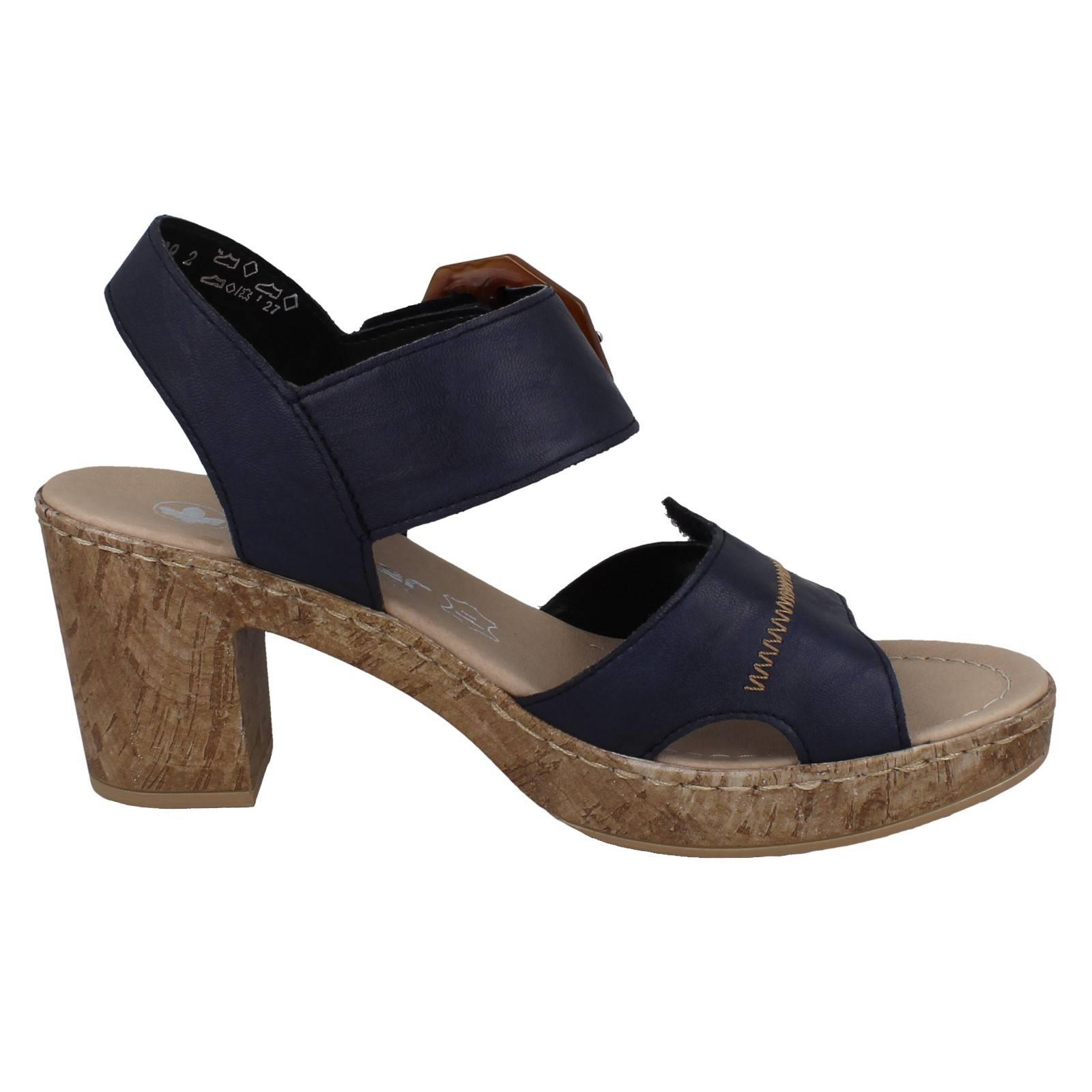Ladies Rieker Block Heeled Summer Sandal Strap Fastening With Faux Buckle, 66876 - Picture 16 of 19