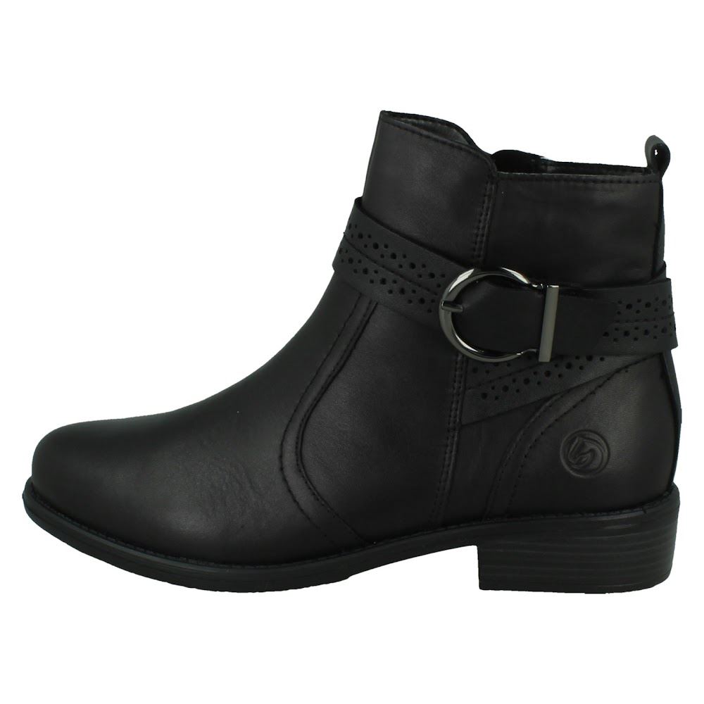 Ladies Remonte Zip Up Leather Buckle Detail Fleece Lined Ankle Boots D0F81 - Picture 3 of 19