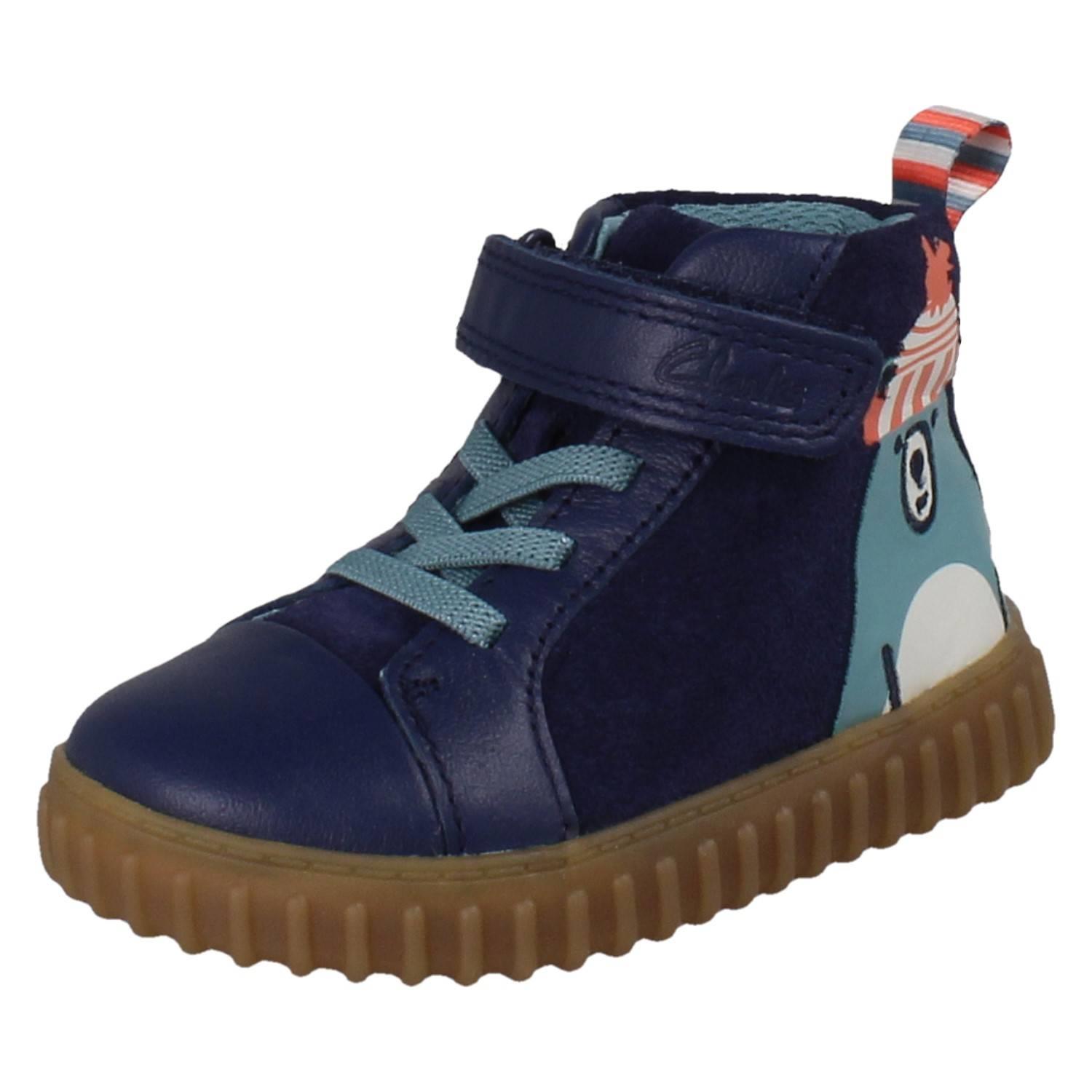 Jungen Clarks Elastische Spitze Kuschelig Bär Face Leather Stiefeletten Cove Art - Picture 2 of 10