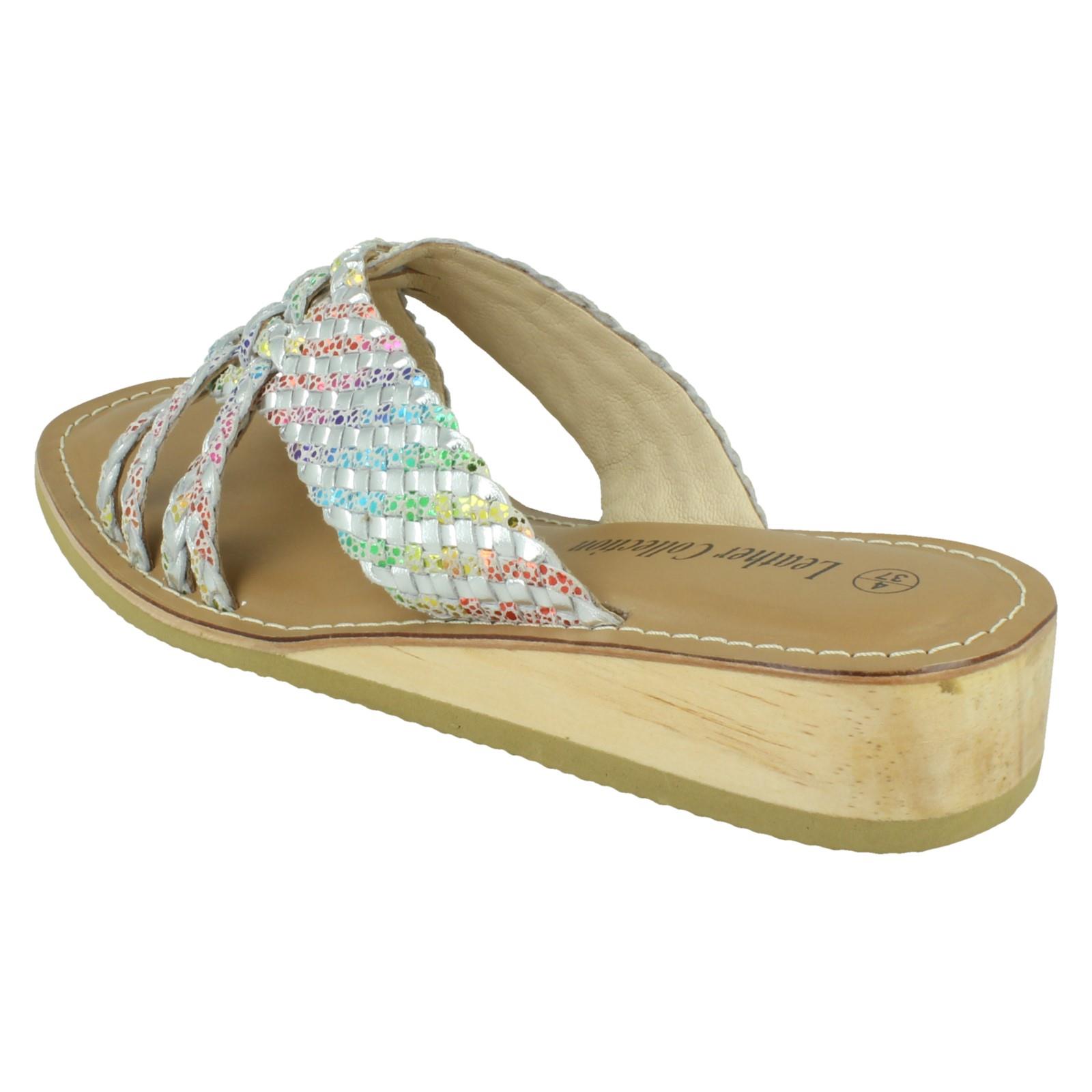 Ladies Leather Collection Low Wedge Platform Sandals F00424 - Picture 13 of 19