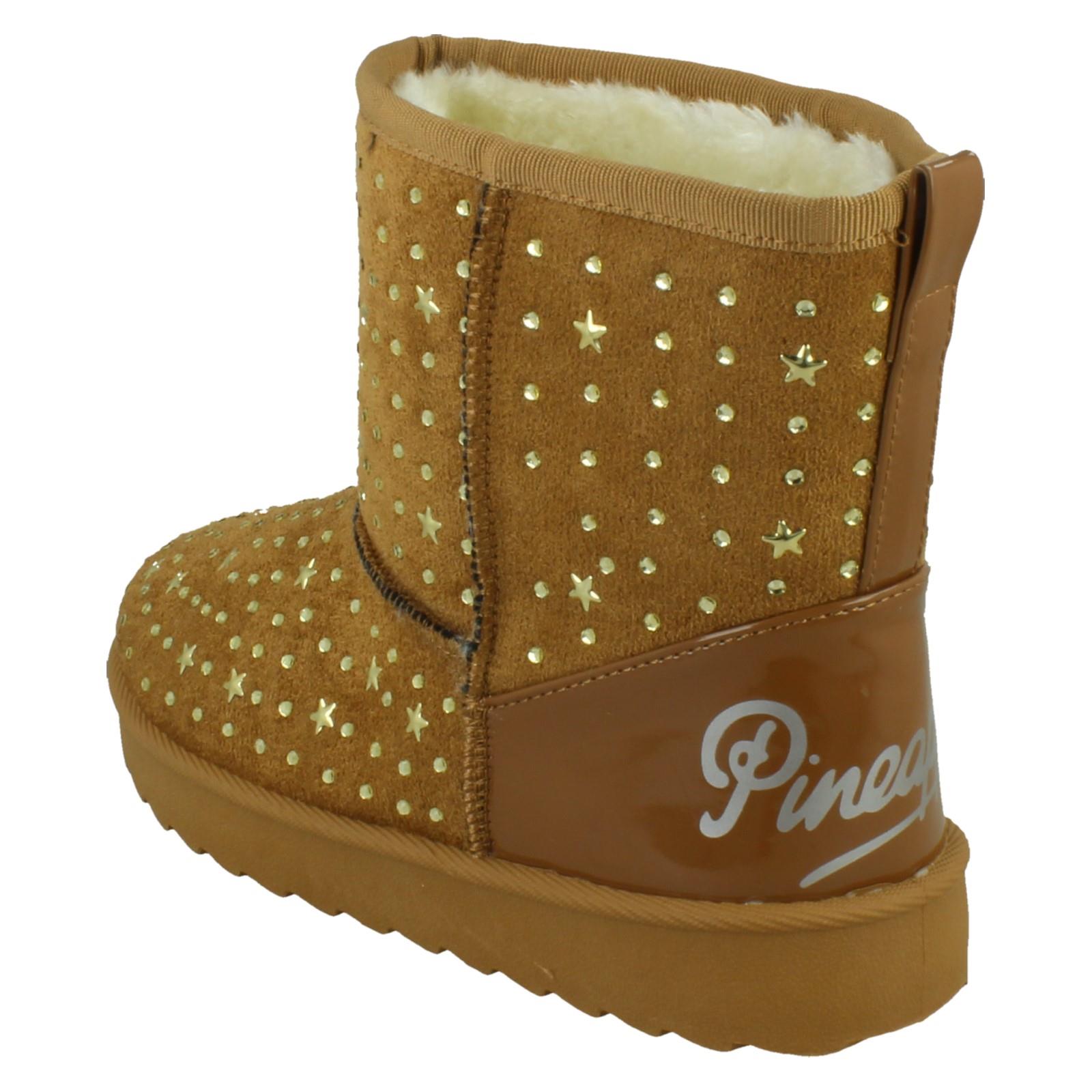Girls Pineapple Casual Warmlined Comfy Boots With Star Stud Detailing H4R200 - Picture 13 of 19