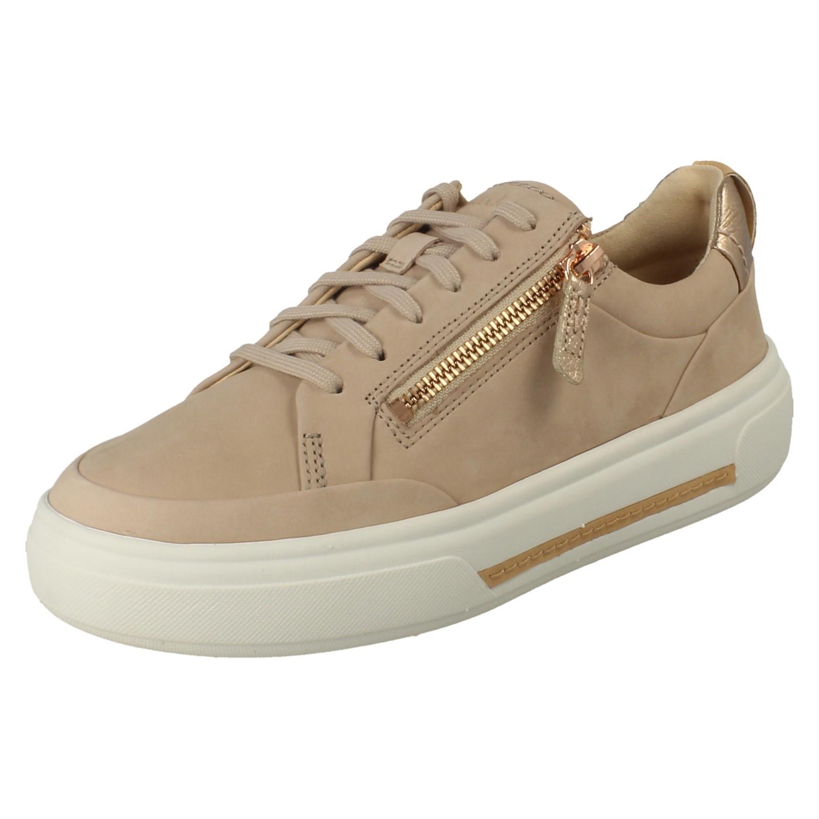 Damen Clarks Nubuk Leather Reißverschluss & Schnürer Freizeit Turnschuhe Malve - Bild 11 von 19