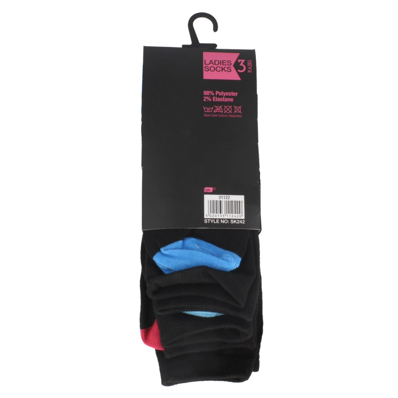 Ladies RJM 3 Pack Colour Contrast Socks 'SK242' - Picture 5 of 9