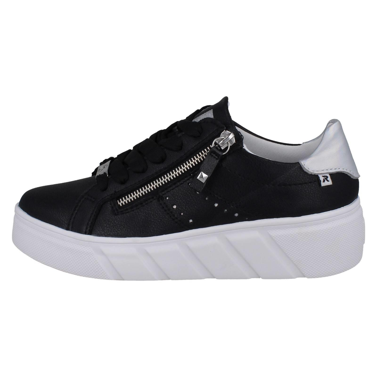 Zapatillas deportivas Rieker de cuero con cordones en cuña con detalle perforado para dama, W2605 - Imagen 3 de 10