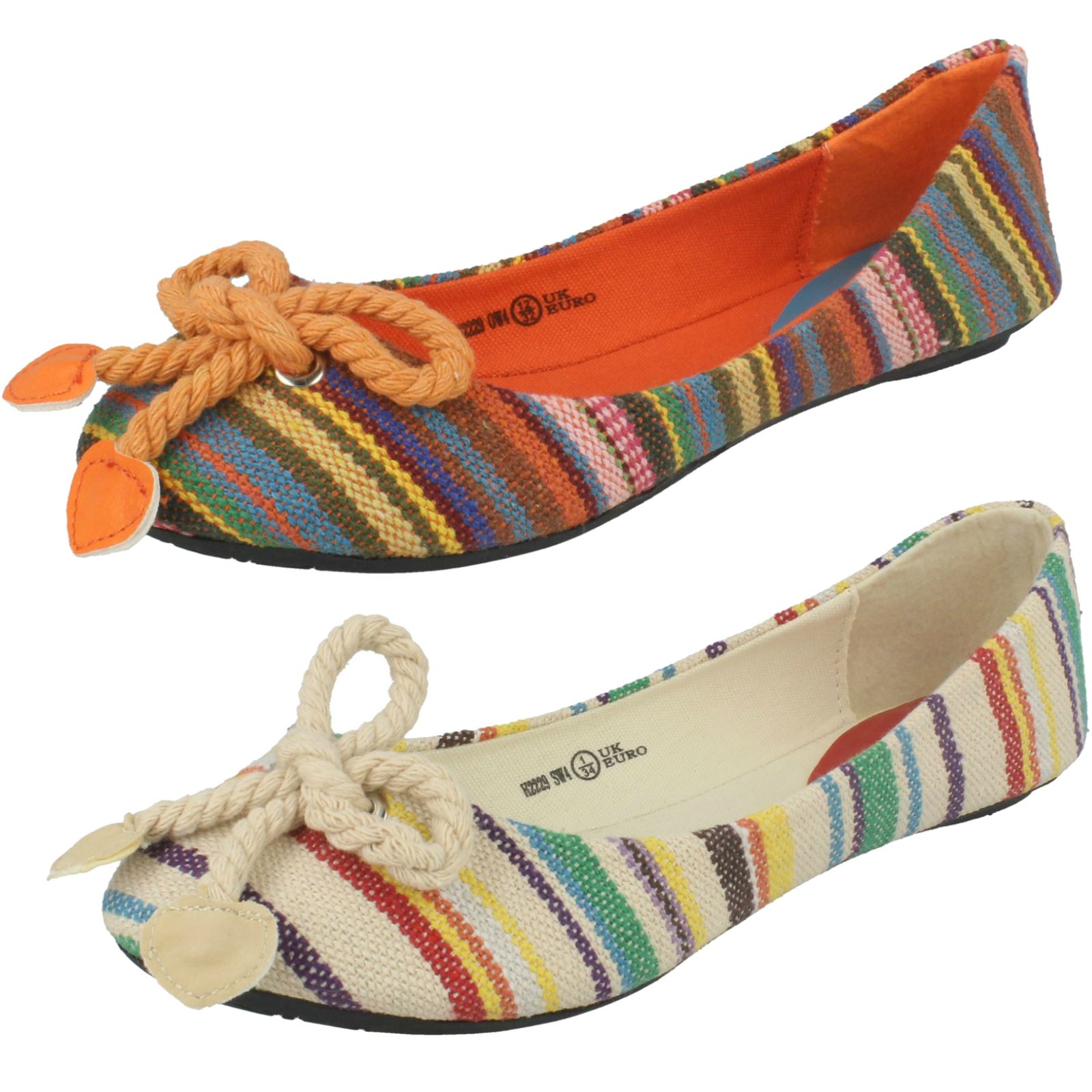 Girls Cutie Flat Striped Ballerina Bow Vamp