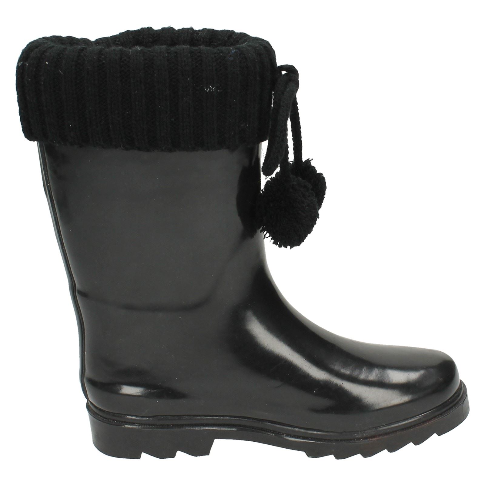 Girls Spot On Stylish Knitted Collar Wellington Boots X1R172 - Picture 9 of 28