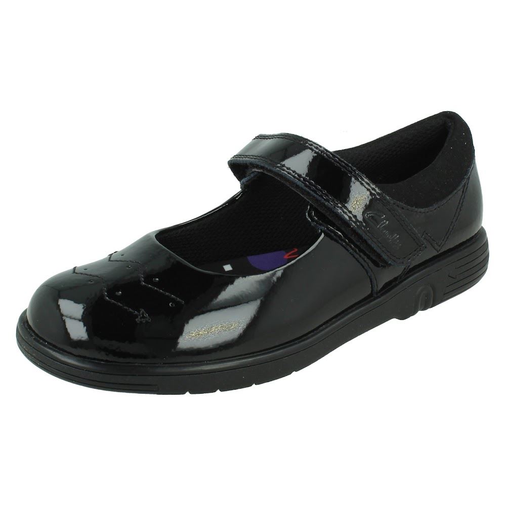 Niñas Clarks Cuero/Patente Estilo Mary Jane Zapatos Escolares "Jazzy Jig K" - Imagen 11 de 19