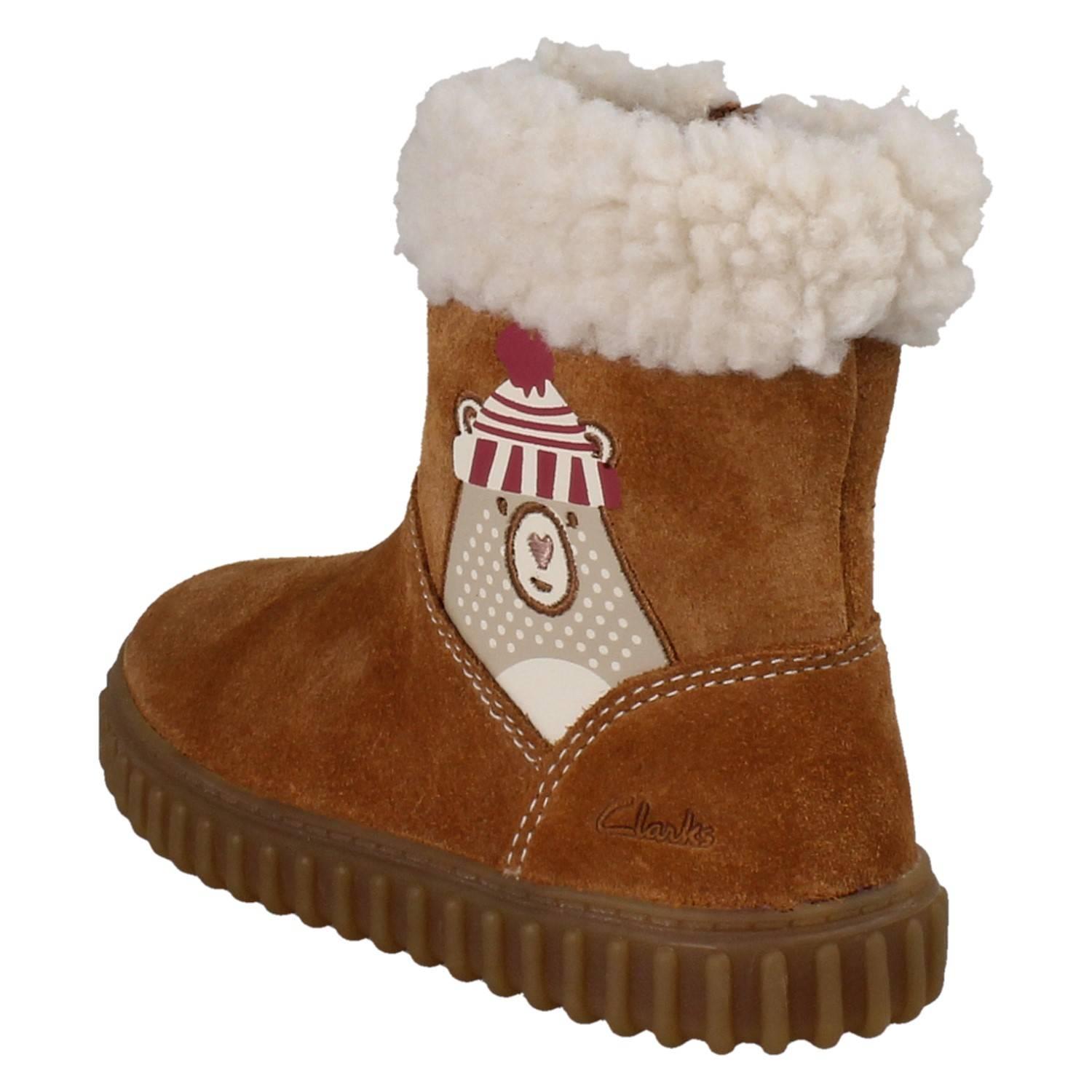 Mädchen Clarks Bär Detail Wadenhoch Fleece Kragen Suede Winterstiefel Cove Warm - Picture 4 of 10