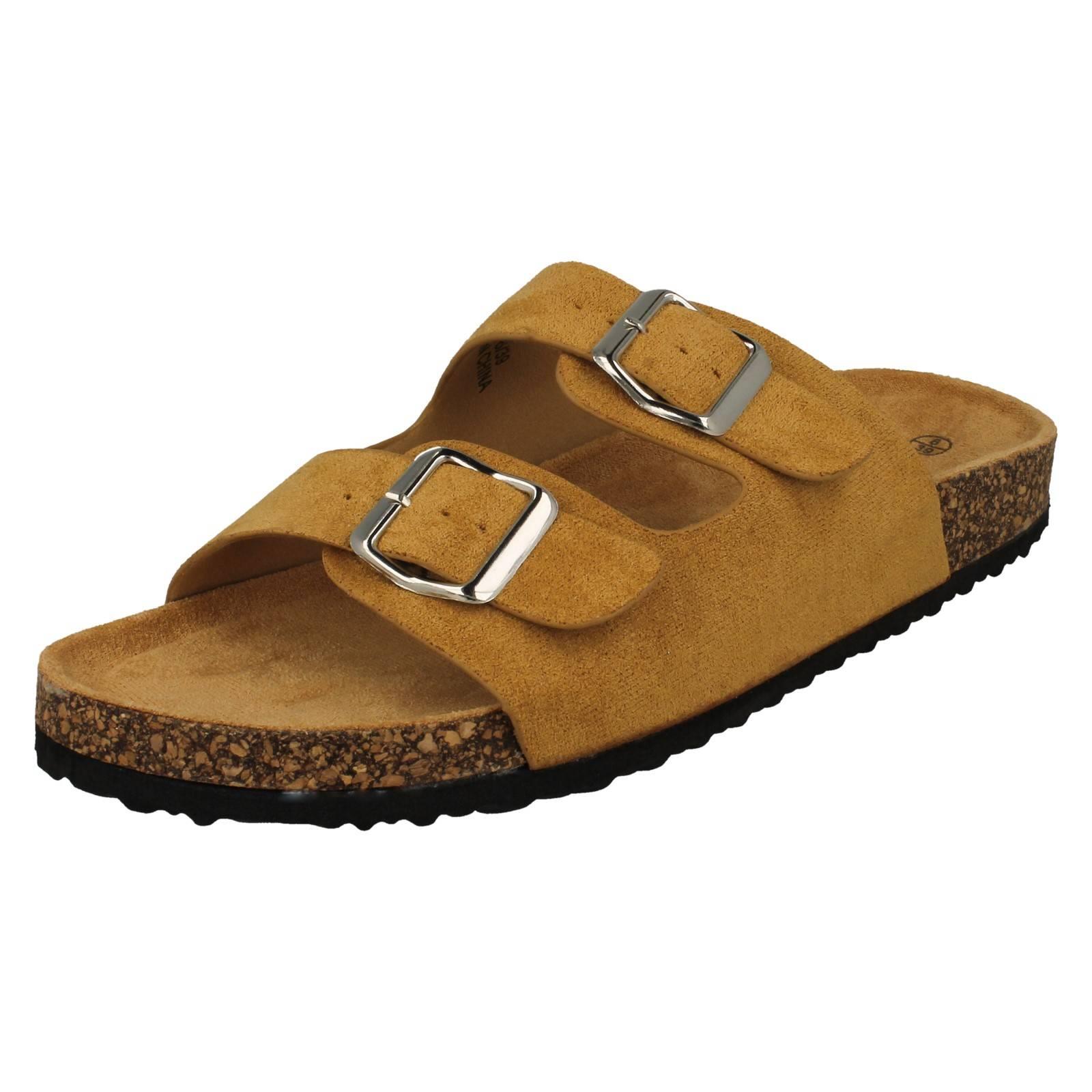 Sandalias de mula informales de doble hebilla detalladas para dama F0R0412 - Imagen 11 de 19