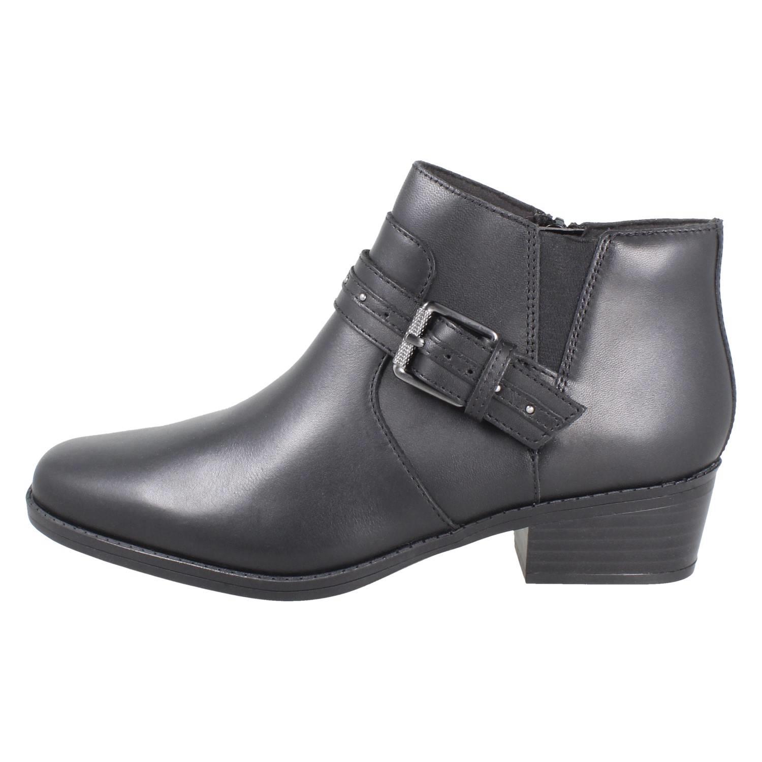 Femmes Clarks Bloc Talon Daim / Leather Smart Bottines Fermeture Éclair Danyelle - Picture 3 of 19