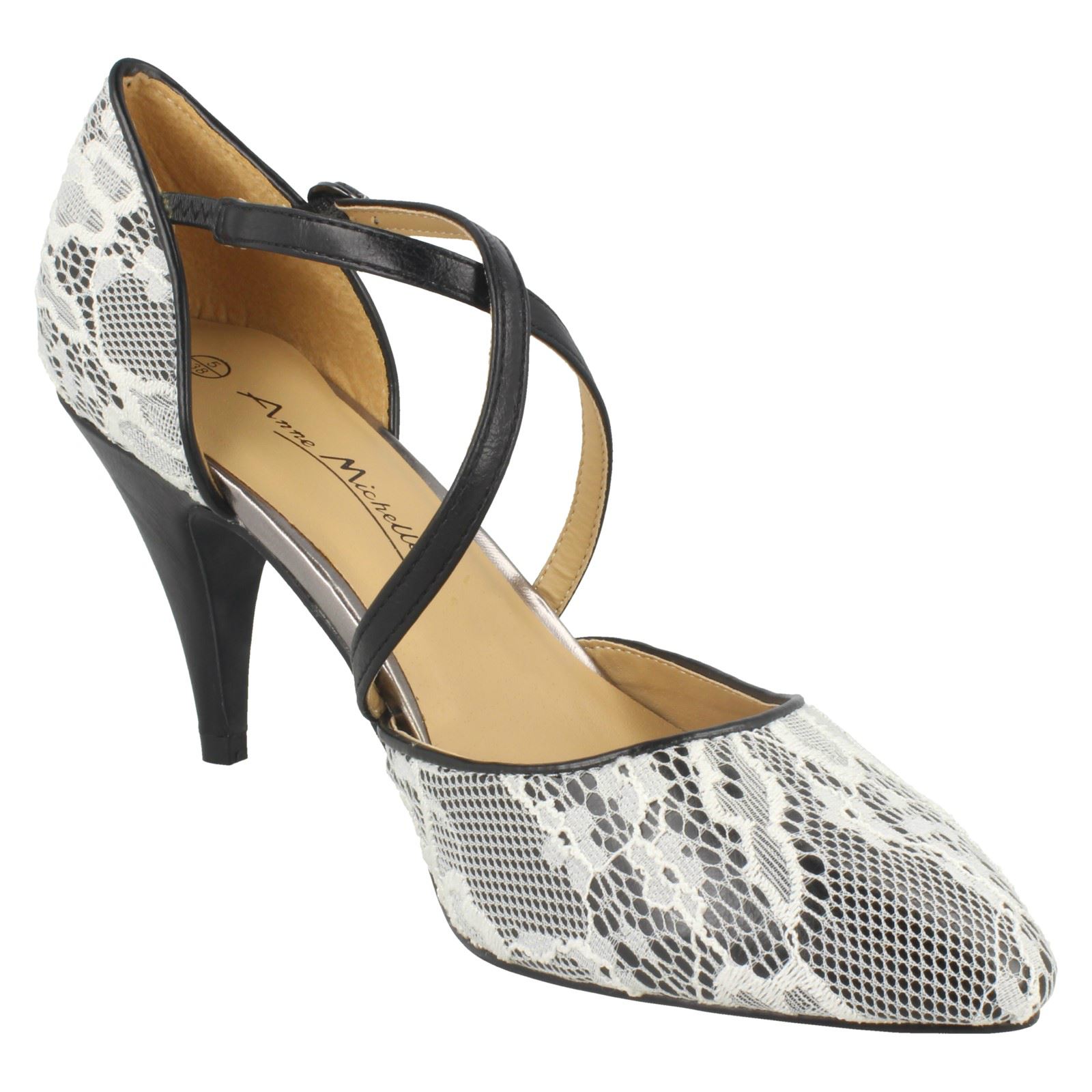 Ladies Anne Michelle Lace Design Pointed Toe Court Shoes *L2R273* - Picture 8 of 19