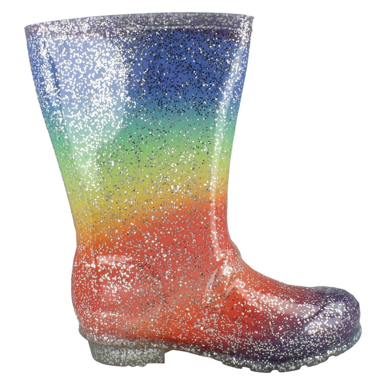 Girls Spot On Casual Slip On Rainbow Glitter Synthetic Wellingtons X1R257 - Picture 7 of 10
