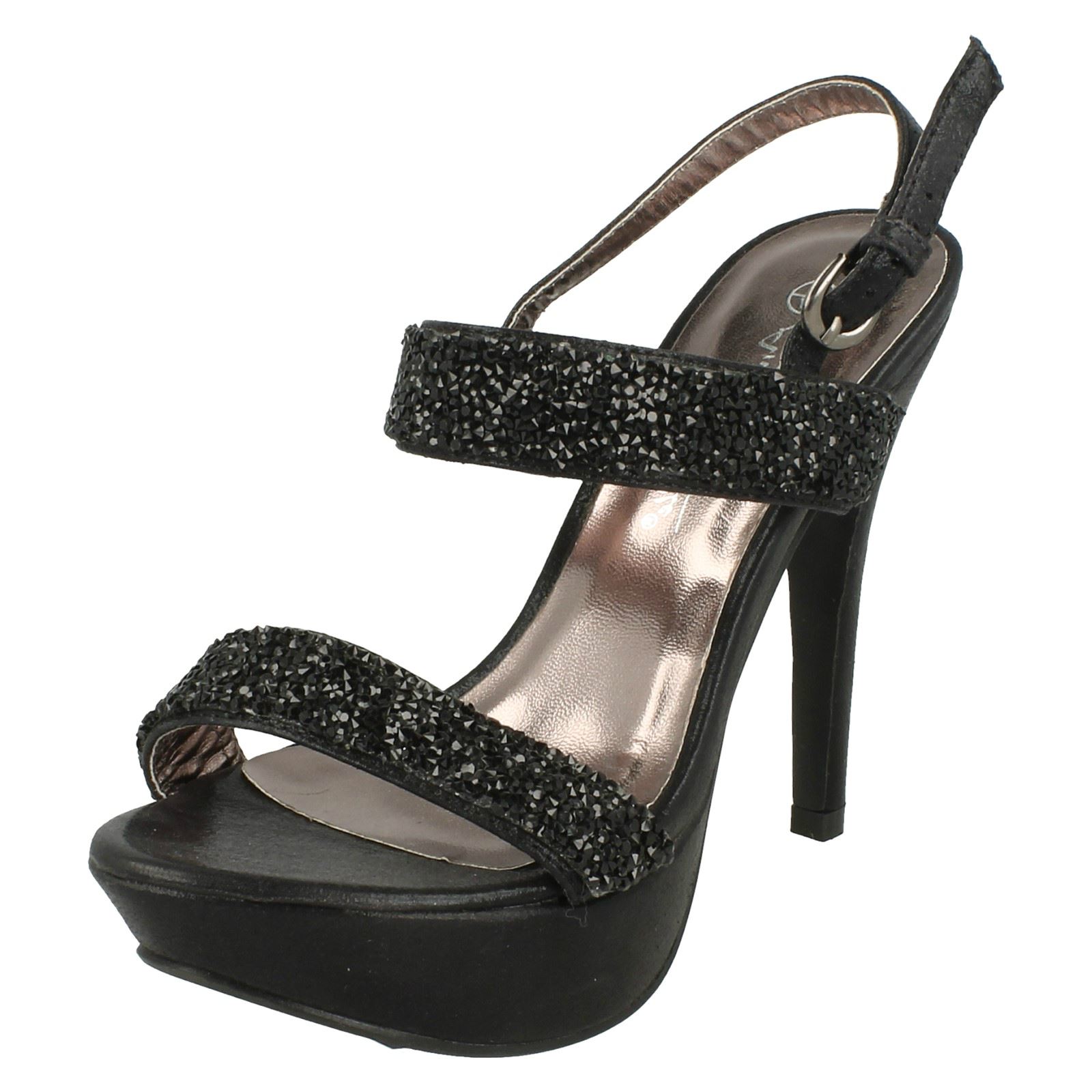 Ladies Anne Michelle Double Glitter Strap Platform 'Heels' UK