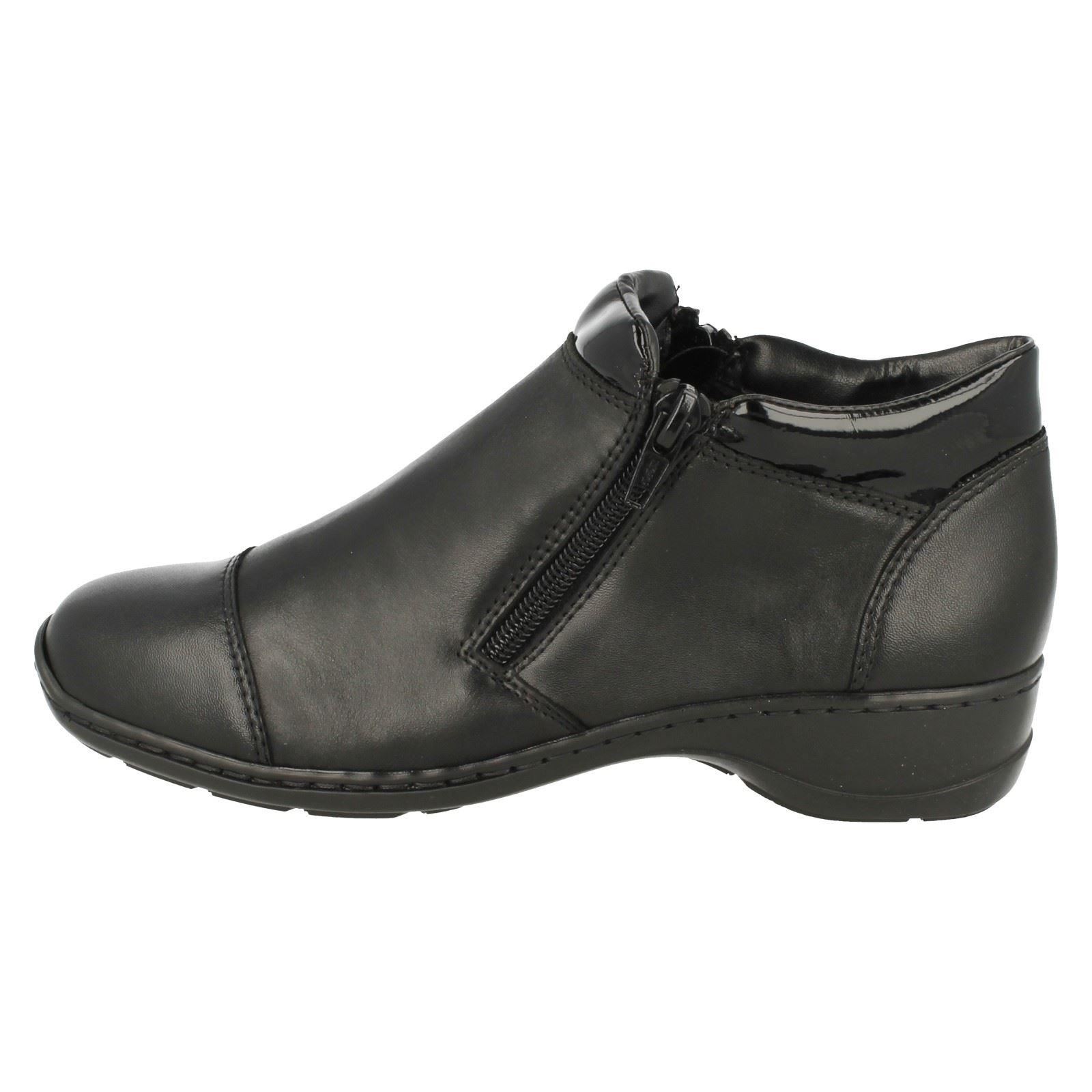 Stiefeletten Rieker Toe Leder Schwarz mit Reißverschluss Damen 58374 Lässige Rounded OZTkPXiu