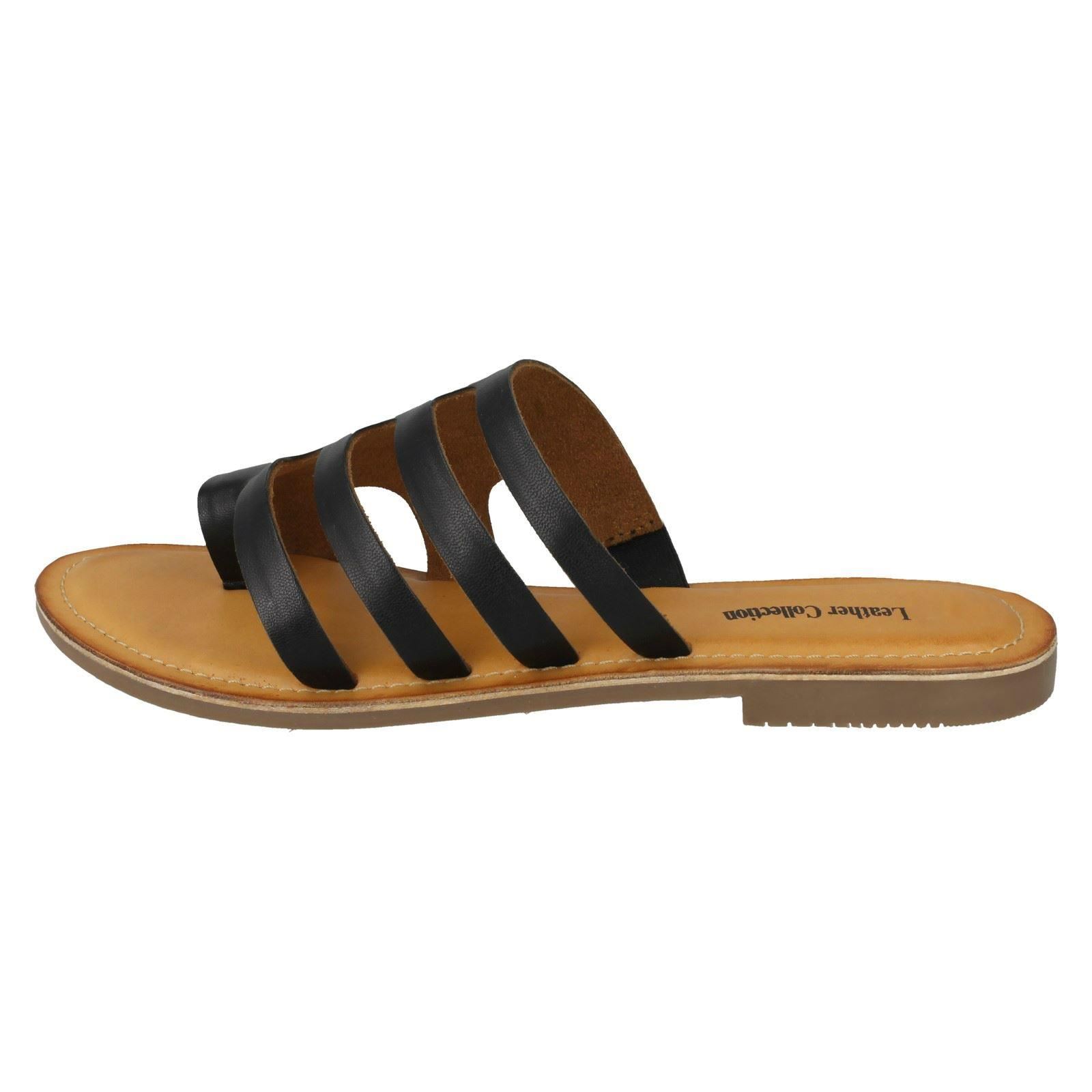 Damen Leder Kollektion Slipper Flache Riemchen Sandalen - Bild 7 von 46