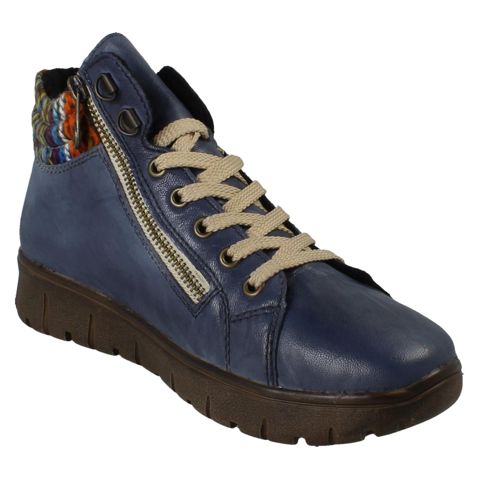 Donna Rieker Tex Pelle Largo Fit Zip Doppia Foderato Stivali Caviglia N1305 - Picture 8 of 19