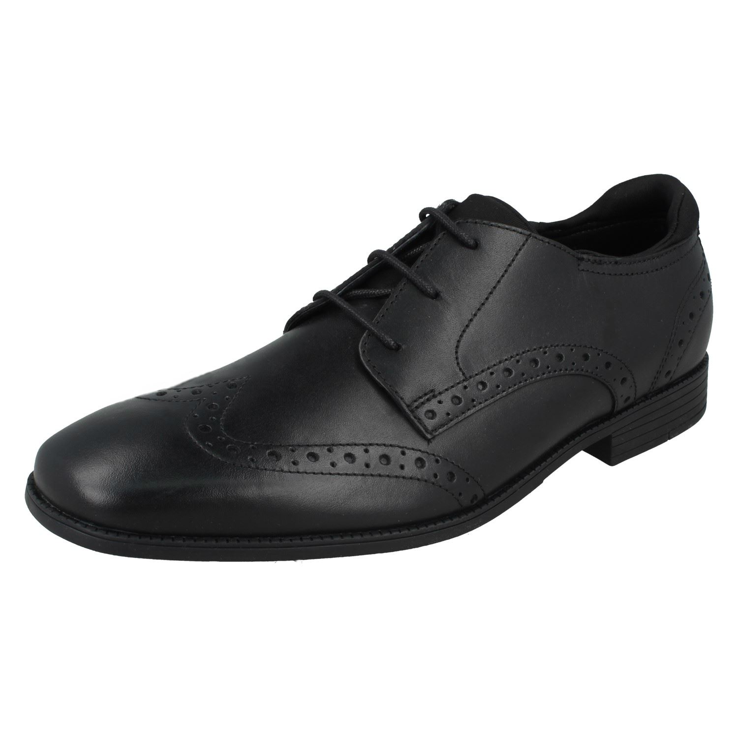 NEW STARTRITE BOYS /"ACCELERATE/" BLACK LEATHER SCHOOL SHOES.VARIOUS SIZES//WIDTHS