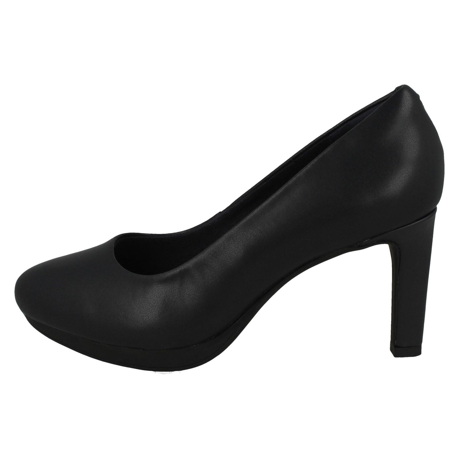 Ladies Clarks Leather Slip On Platform Stiletto Heeled Wide Fit Court Shoes - Picture 12 of 19