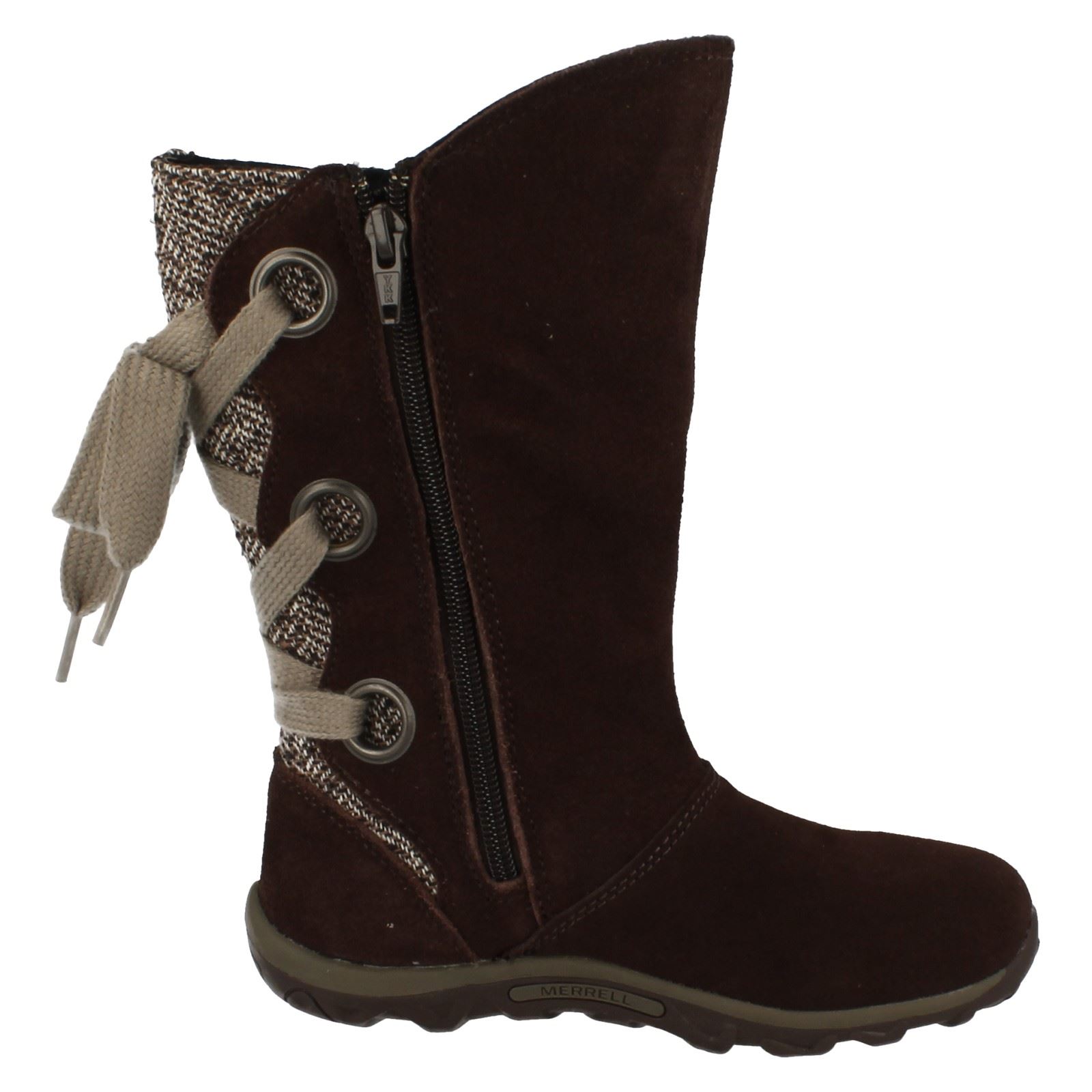 Girls Merrell Jungle Moc Lace Tie Back Mid Calf Length Boots - Picture 9 of 10