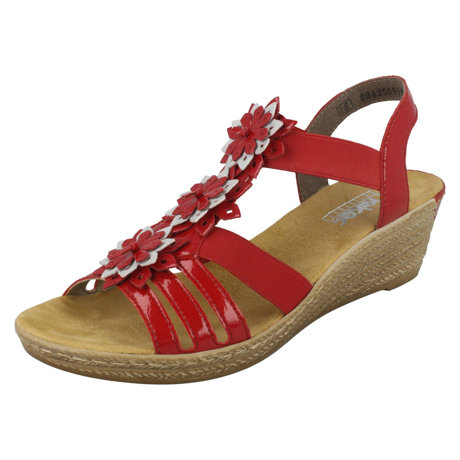 Ladies Rieker 62461 Flower Detail Wedge Sandals | eBay