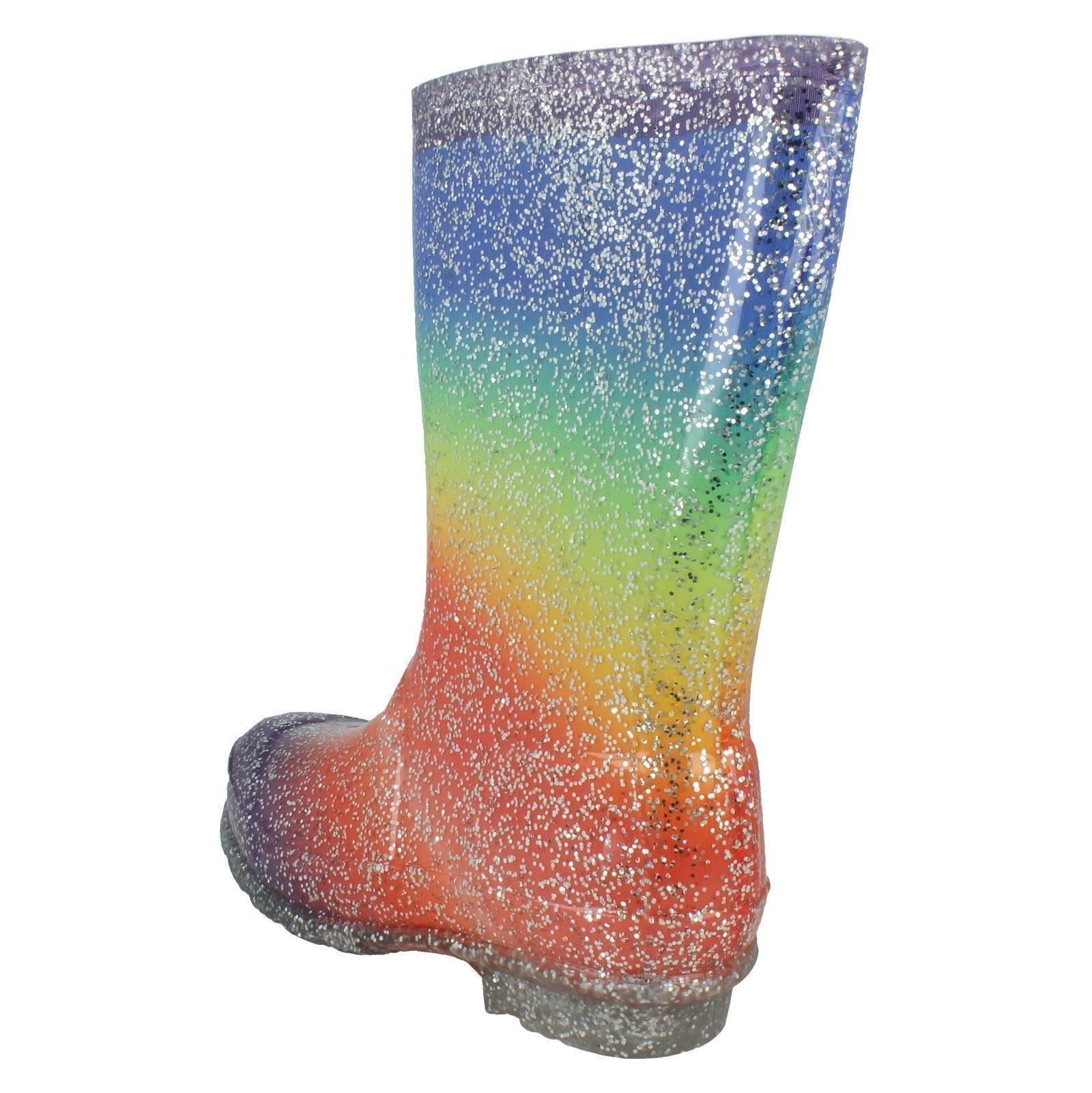 Girls Spot On Casual Slip On Rainbow Glitter Synthetic Wellingtons X1R257 - Picture 4 of 10