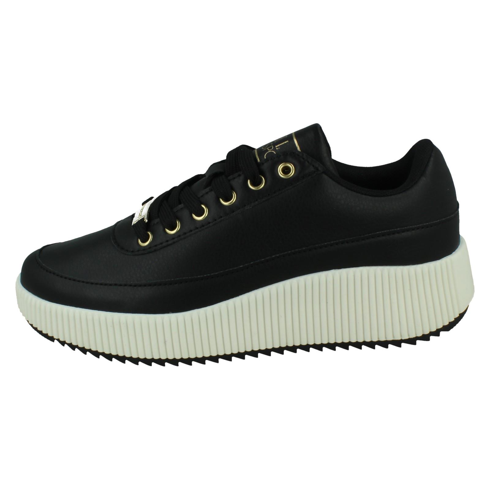 Mujer Elle Sport Cordones Blanco y Negro Informal Zapatos Zapatillas Cuña - Imagen 3 de 10