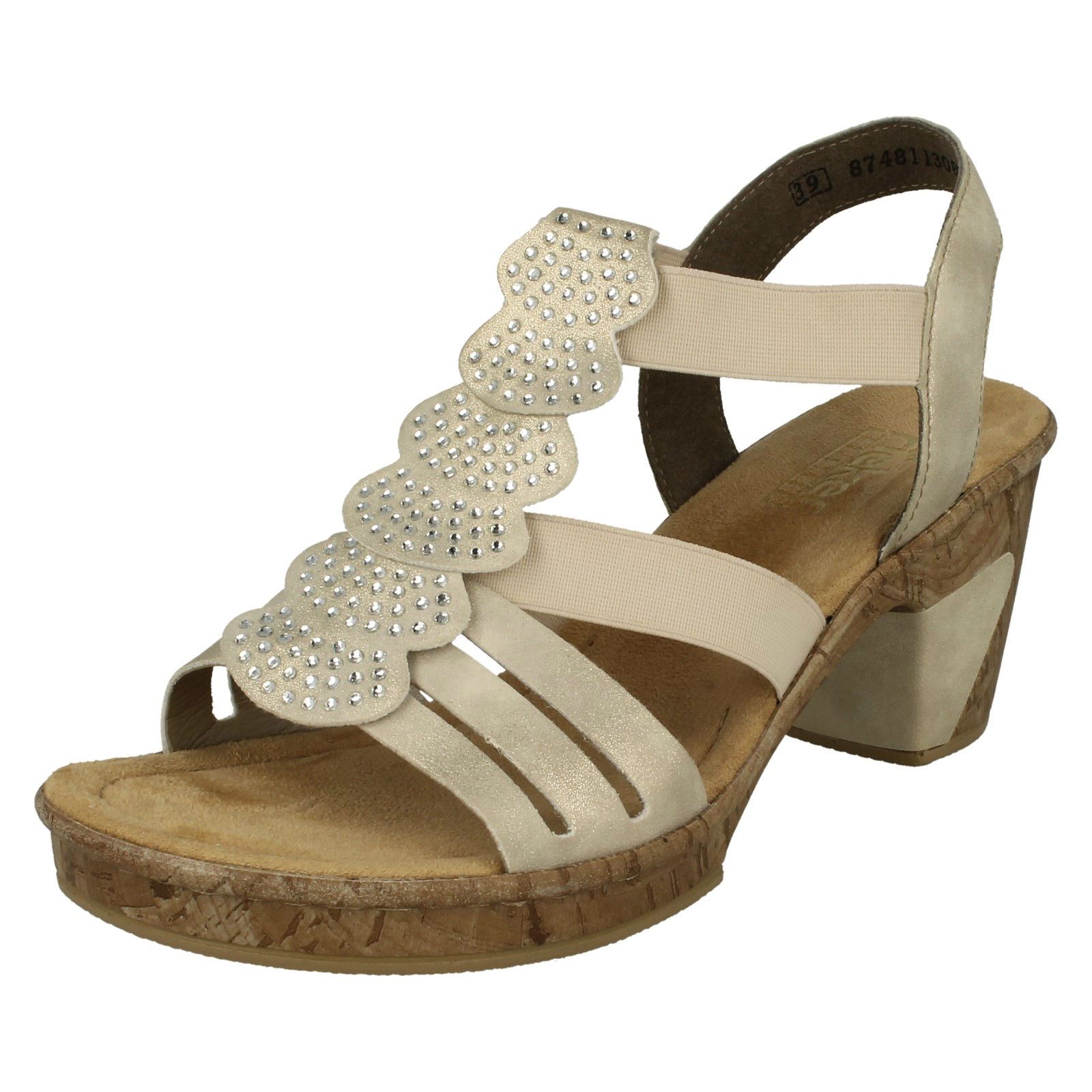 Ladies Rieker Open Toe Elasticated Slingback Heeled Synthetic Sandals 69702  | eBay