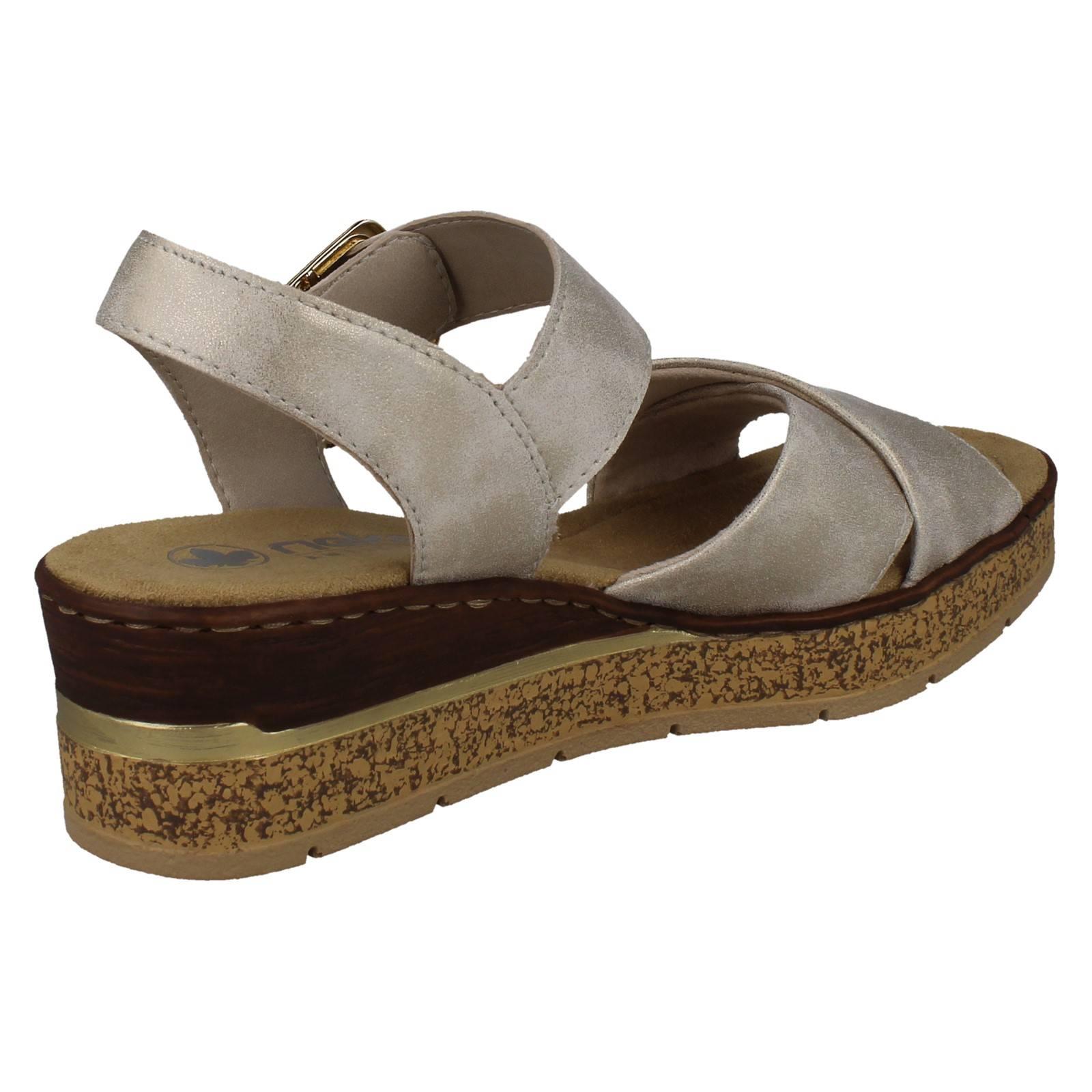 Ladies Rieker Cross Over Synthetic Leather Wedge Sandals: 63795 - Picture 6 of 10