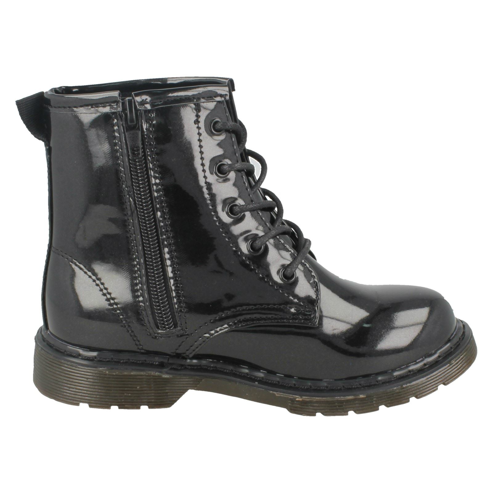 Girls Spot On Low Heel Lace Up Ankle Boots - Picture 7 of 19